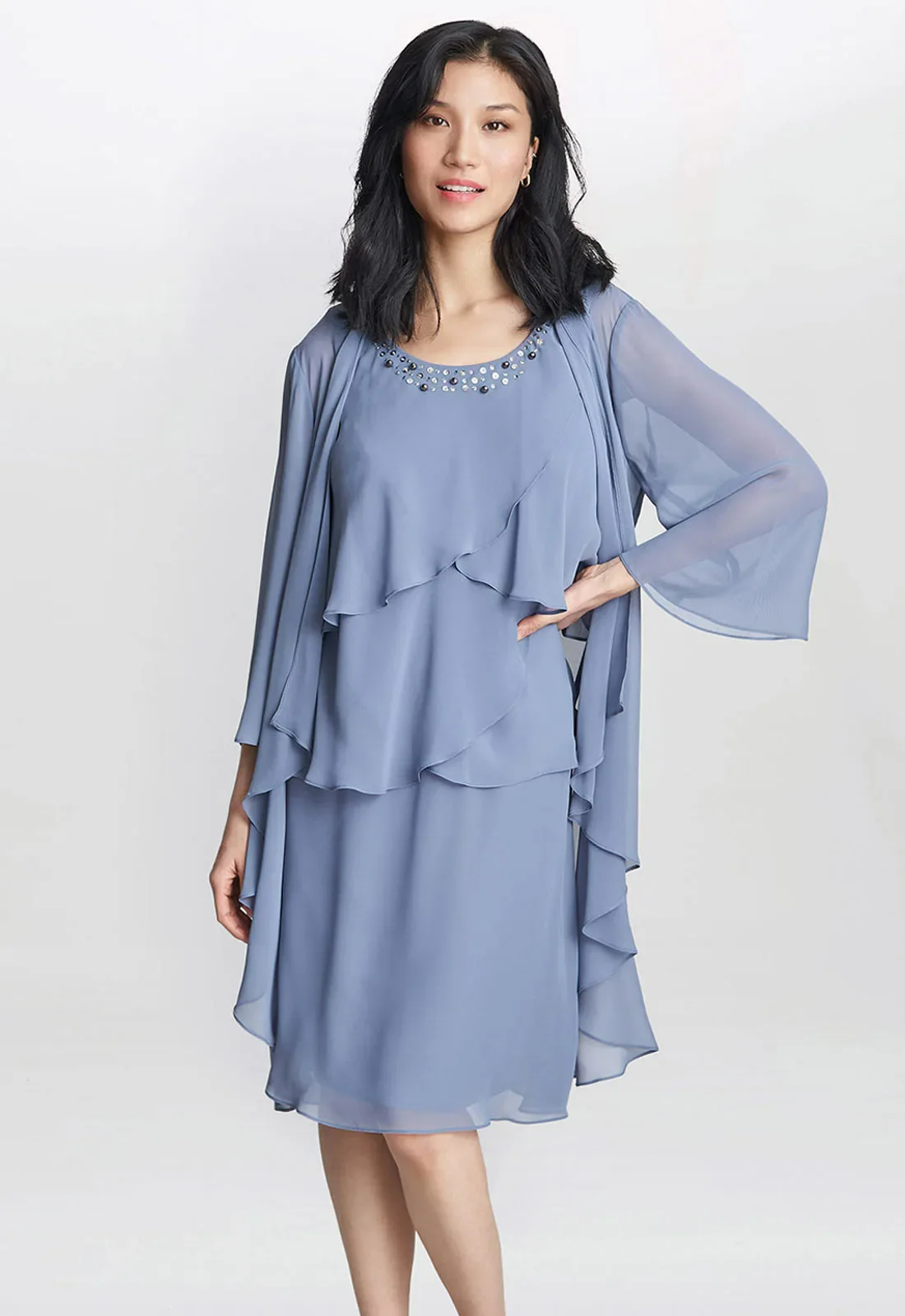 Gina Bacconi Lois Jacket Dress With Tiered Bodice