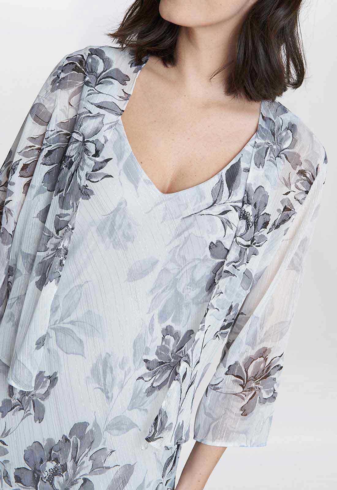 Gina Bacconi Grey Mandy Midi Length Sleevless Printed Dress And Jacket - Image 2