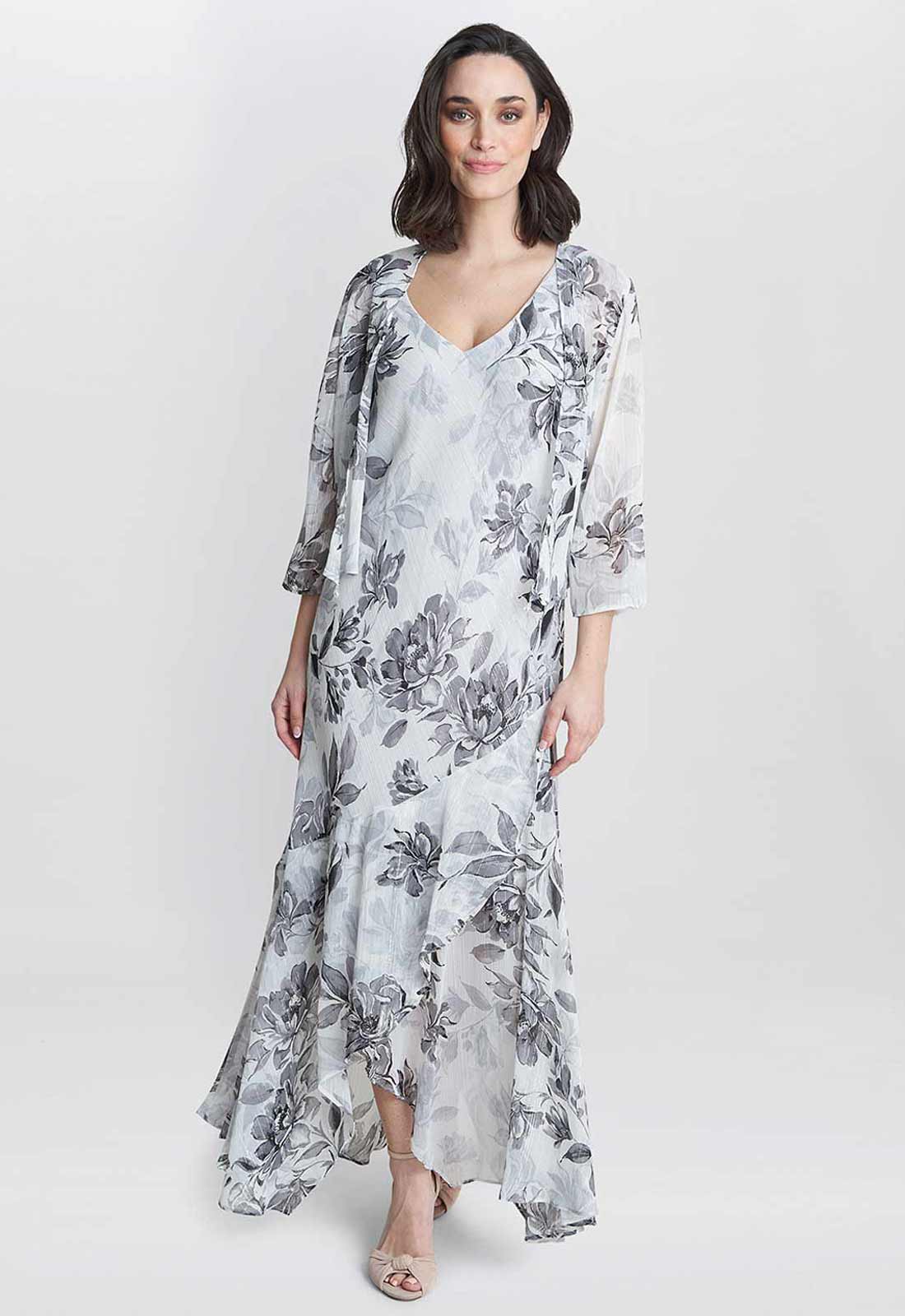 Gina Bacconi Grey Mandy Midi Length Sleevless Printed Dress And Jacket - Image 3