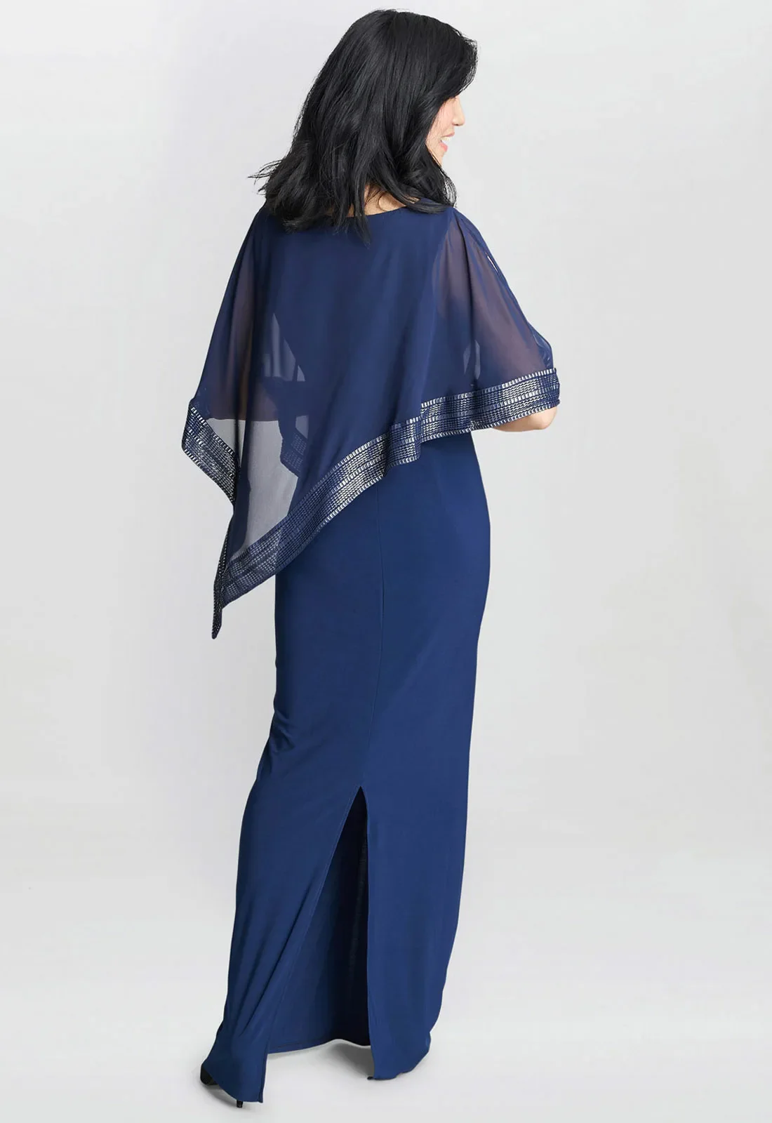 Gina Bacconi Navy Amber Maxi Cape Dress - Image 5