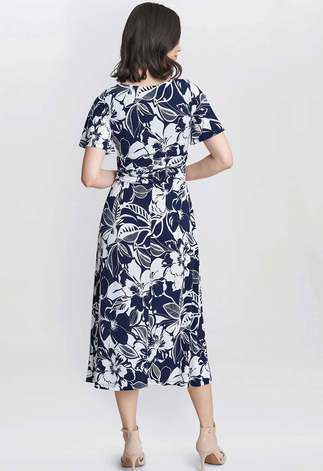 Gina Bacconi Navy and White Gemma Jersey Print Dress - Image 3