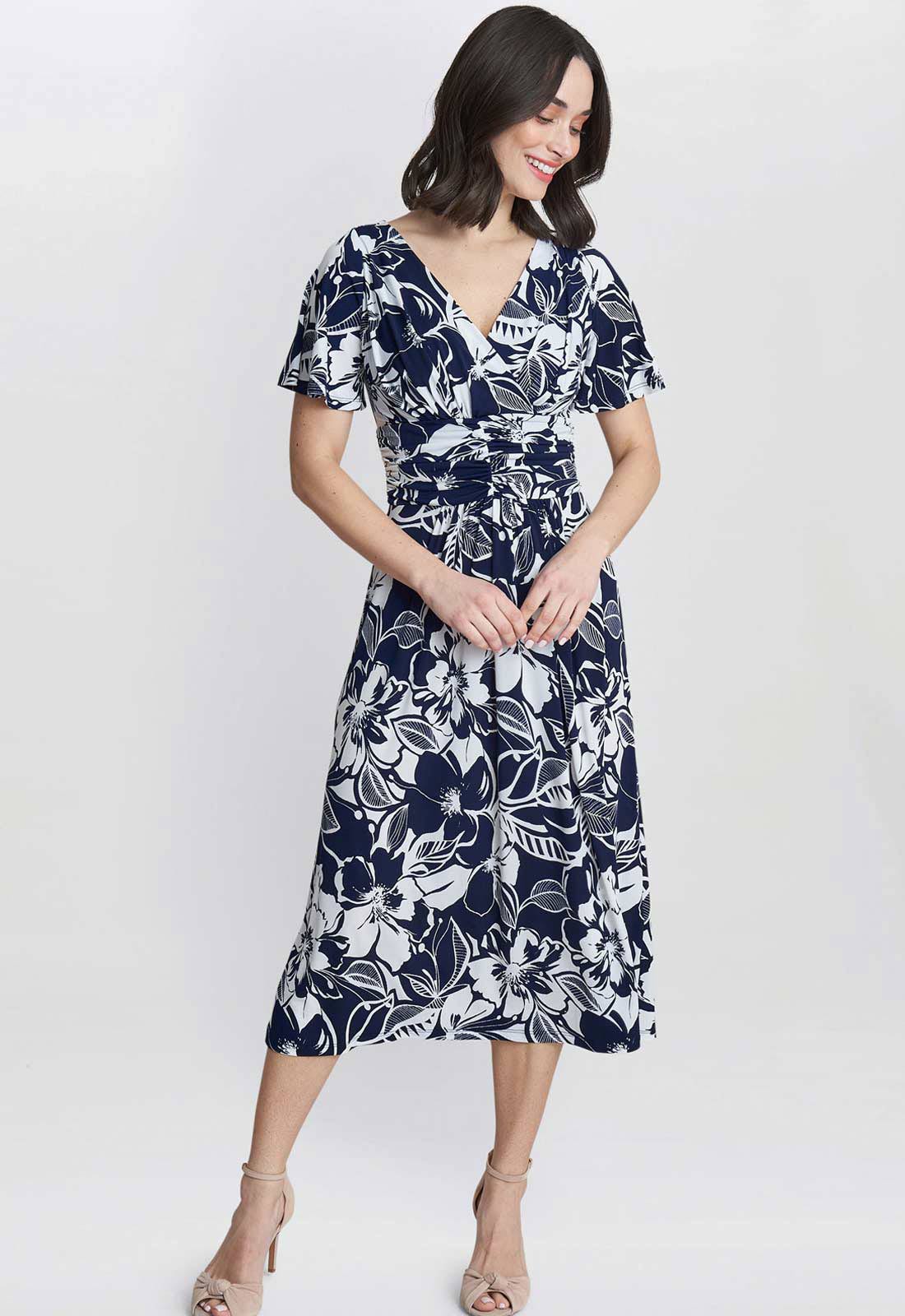 Gina Bacconi Navy and White Gemma Jersey Print Dress - Image 4