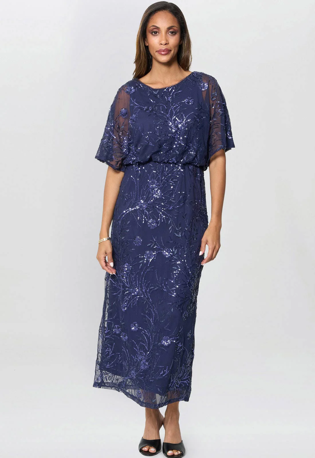 Gina Bacconi Navy Ava Sequin Midi Dress