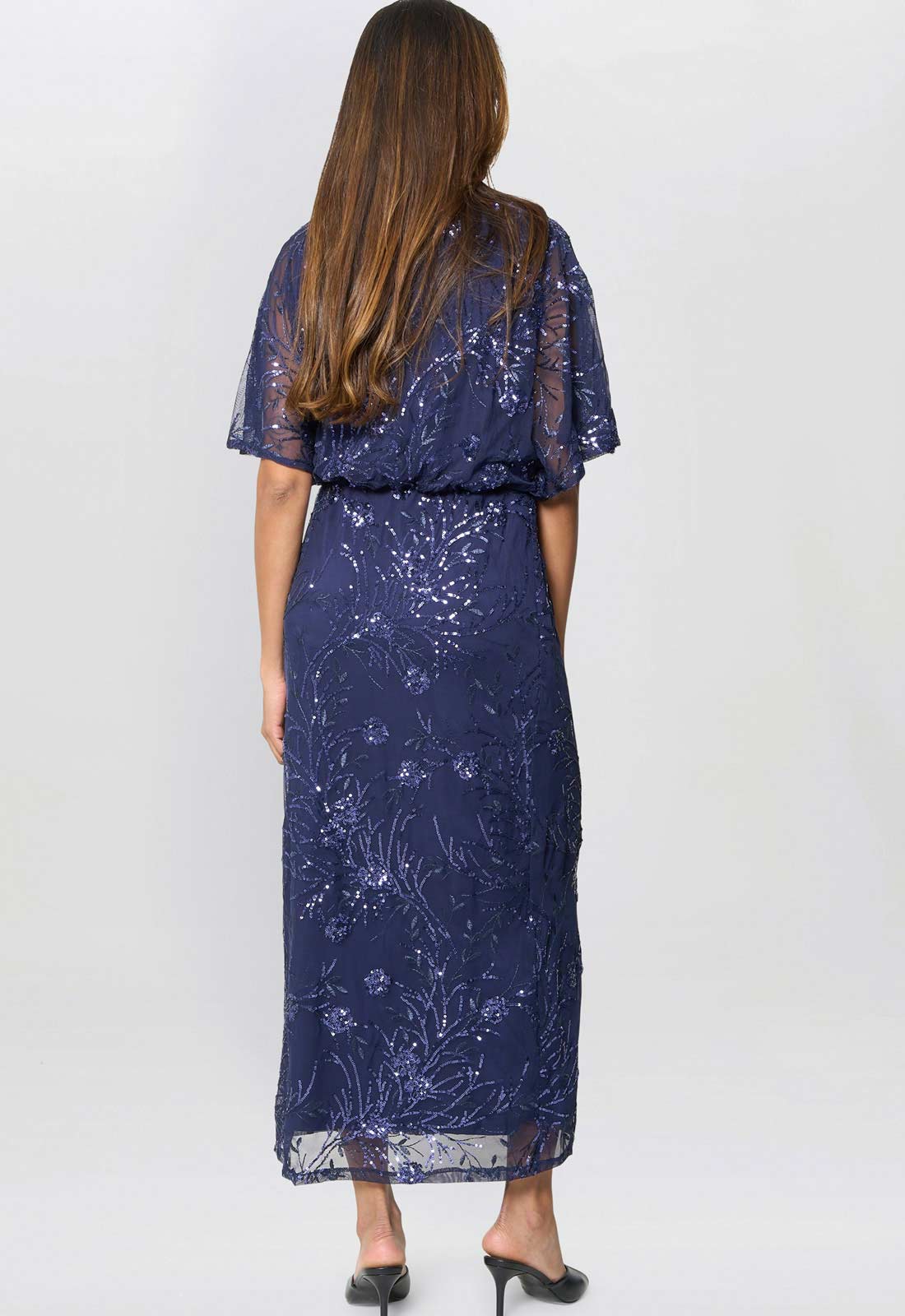 Gina Bacconi Navy Ava Sequin Midi Dress - Image 3