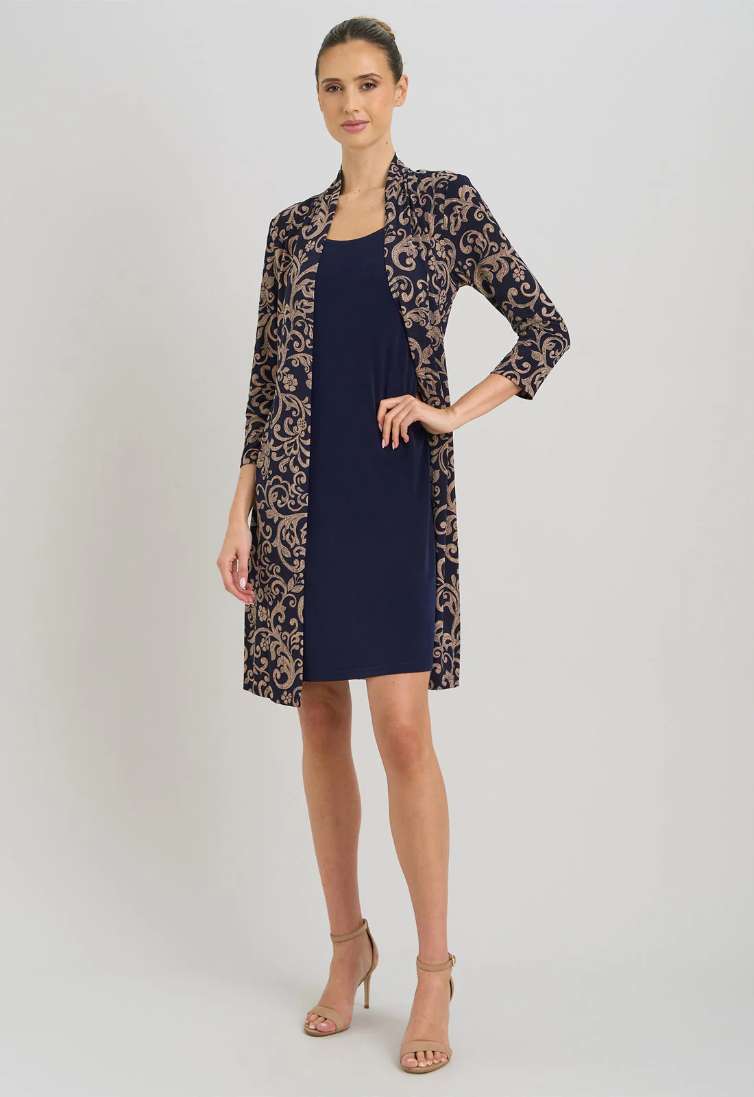 Gina Bacconi Navy and Beige Patsey Mock Dress And Jacket