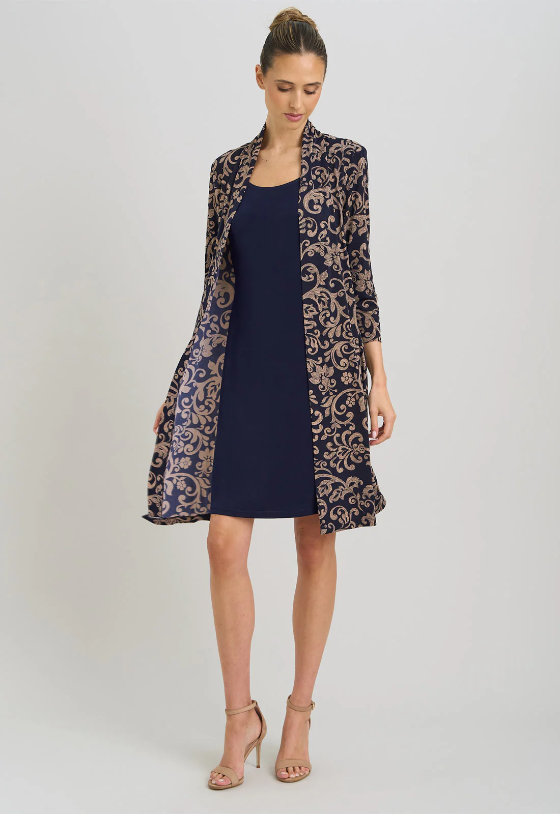 Gina Bacconi Navy and Beige Patsey Mock Dress And Jacket - Image 6