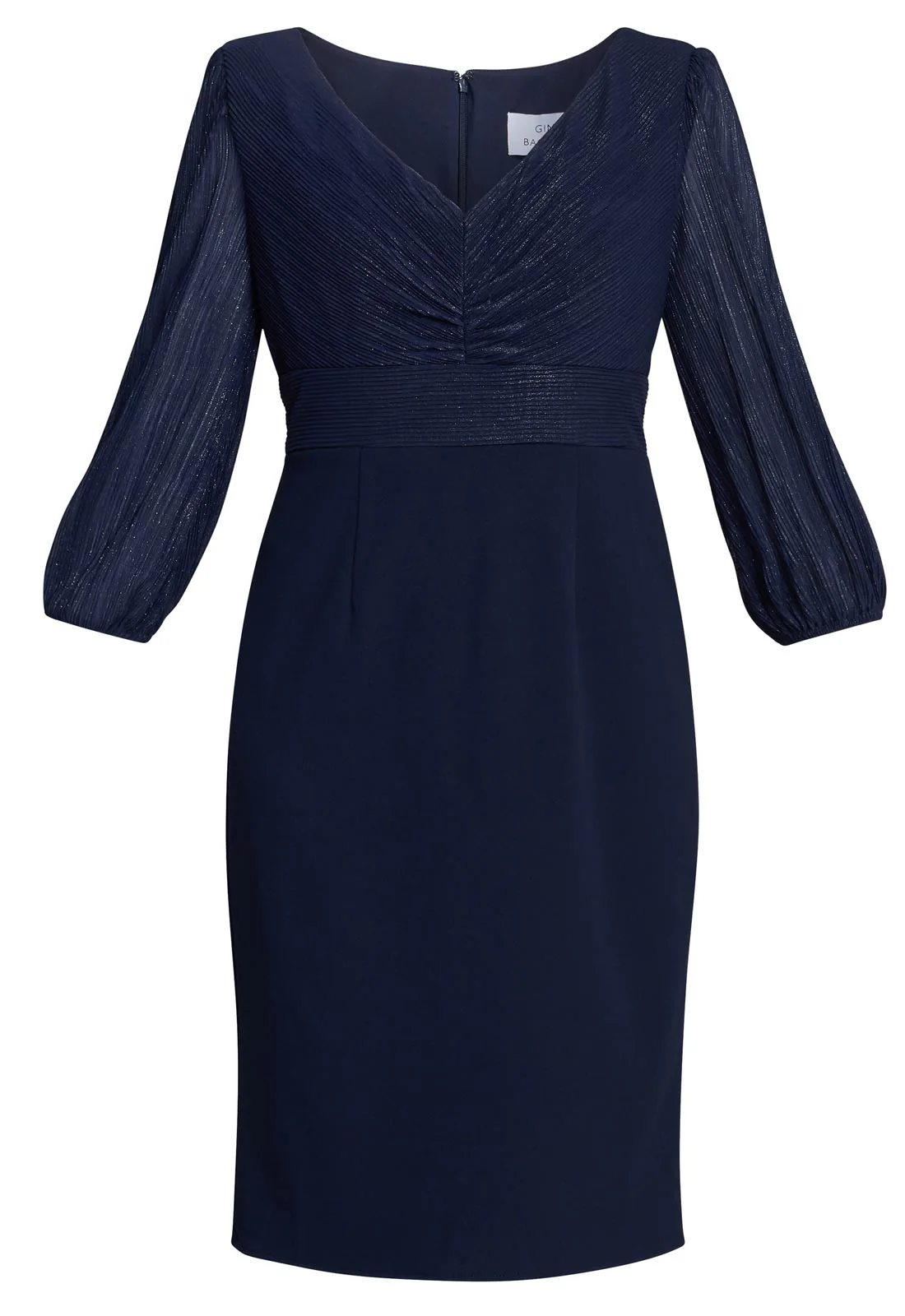 Gina Bacconi Navy Britney Metallic Pleated Bodic Dress - Image 3