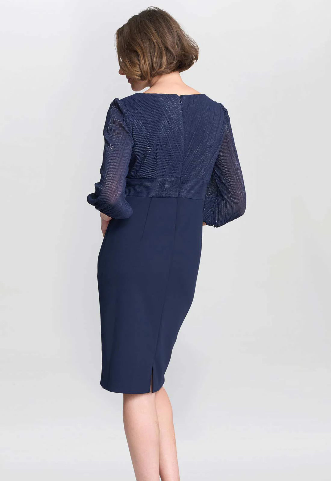 Gina Bacconi Navy Britney Metallic Pleated Bodic Dress - Image 4