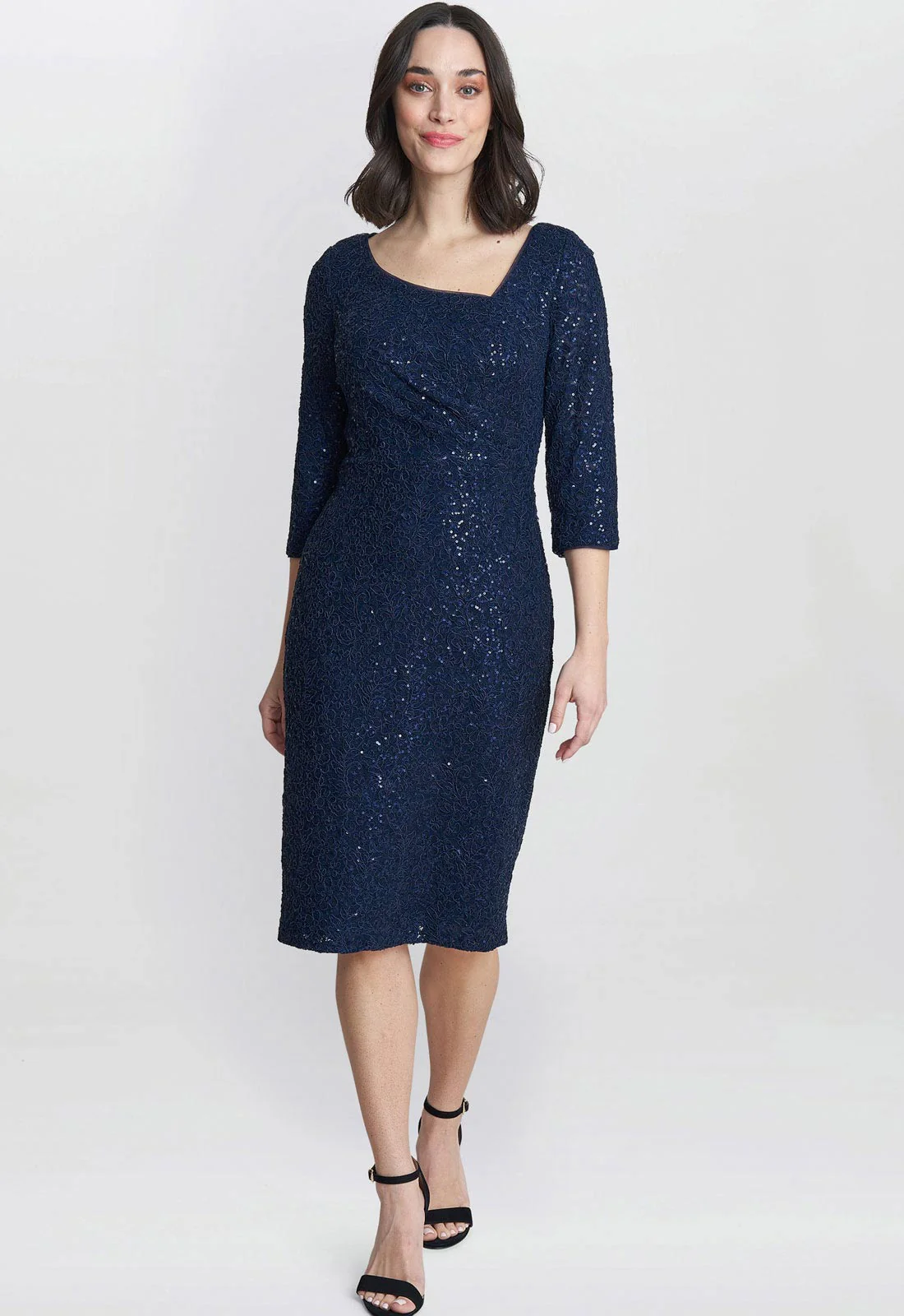 Gina Bacconi Navy Cassandra Sequin Lace Dress - Image 2