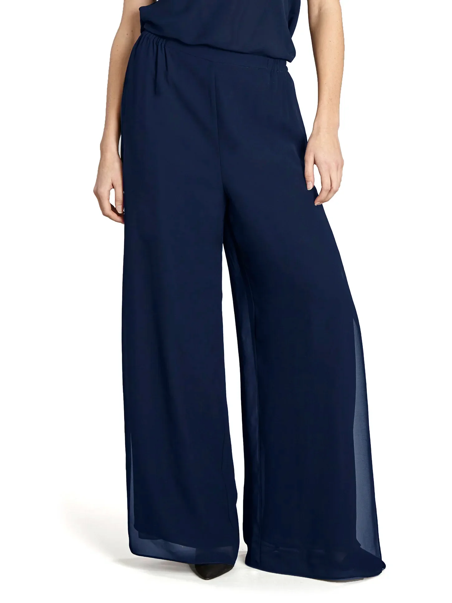 Gina Bacconi Navy Chiffon Layered Trouser With Slits - Image 3