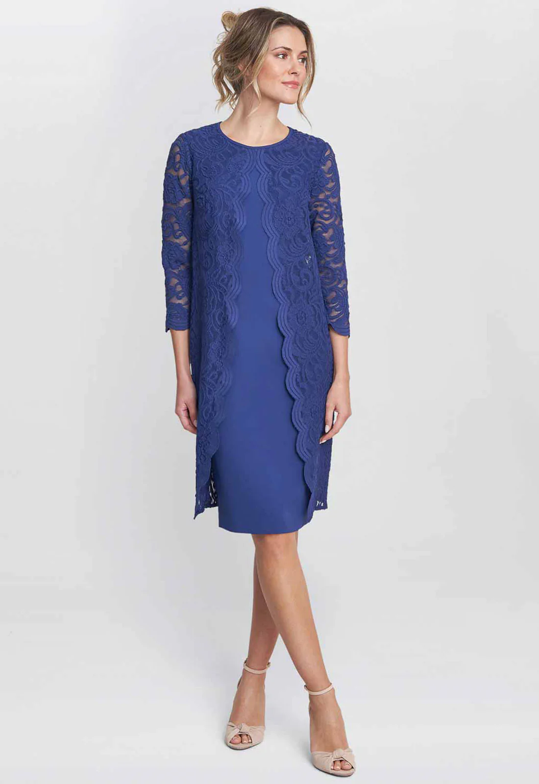 Gina Bacconi Navy Clarabelle Mock Lace Jacket And Crepe Dress - Image 2