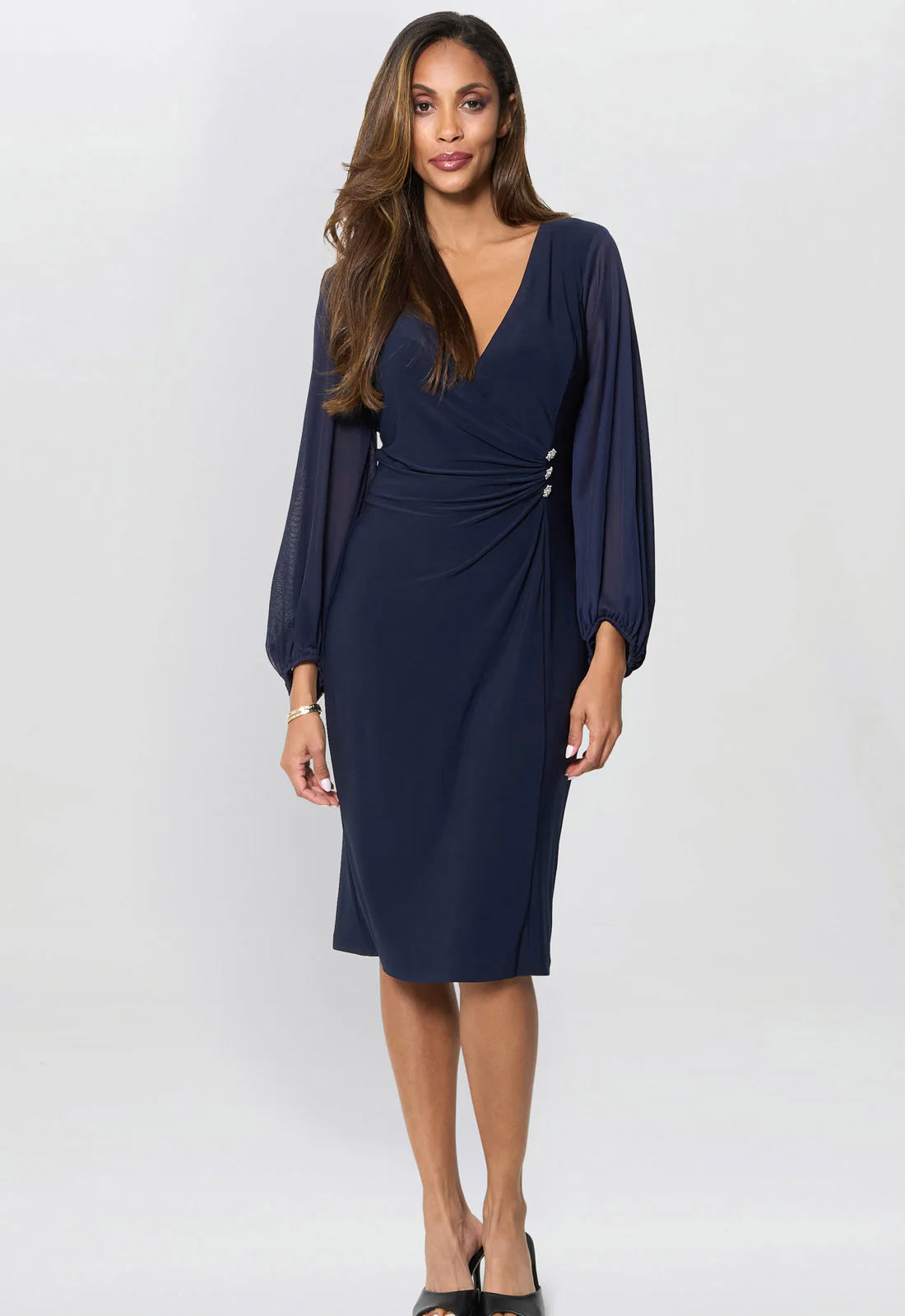 Gina Bacconi Navy Dee Jersey Wrap With Mesh Sleeves