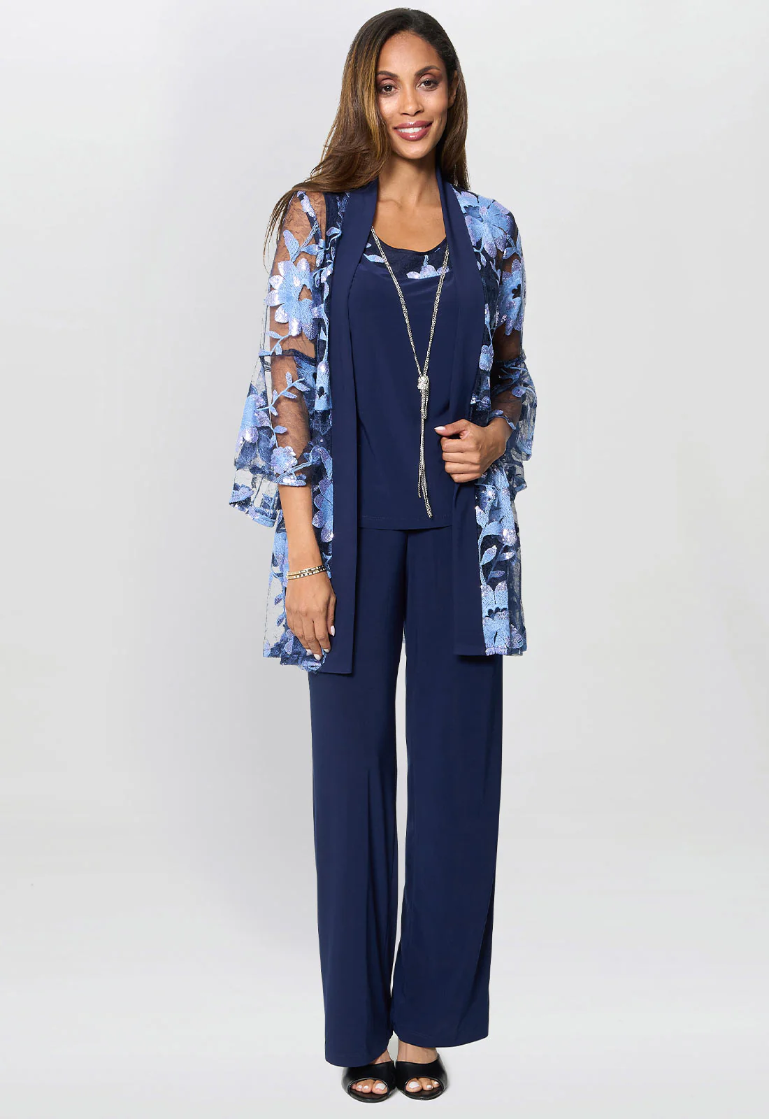Gina Bacconi Navy Dorris Three Piece Trouser Suit With Embroidered Jacket - Image 4