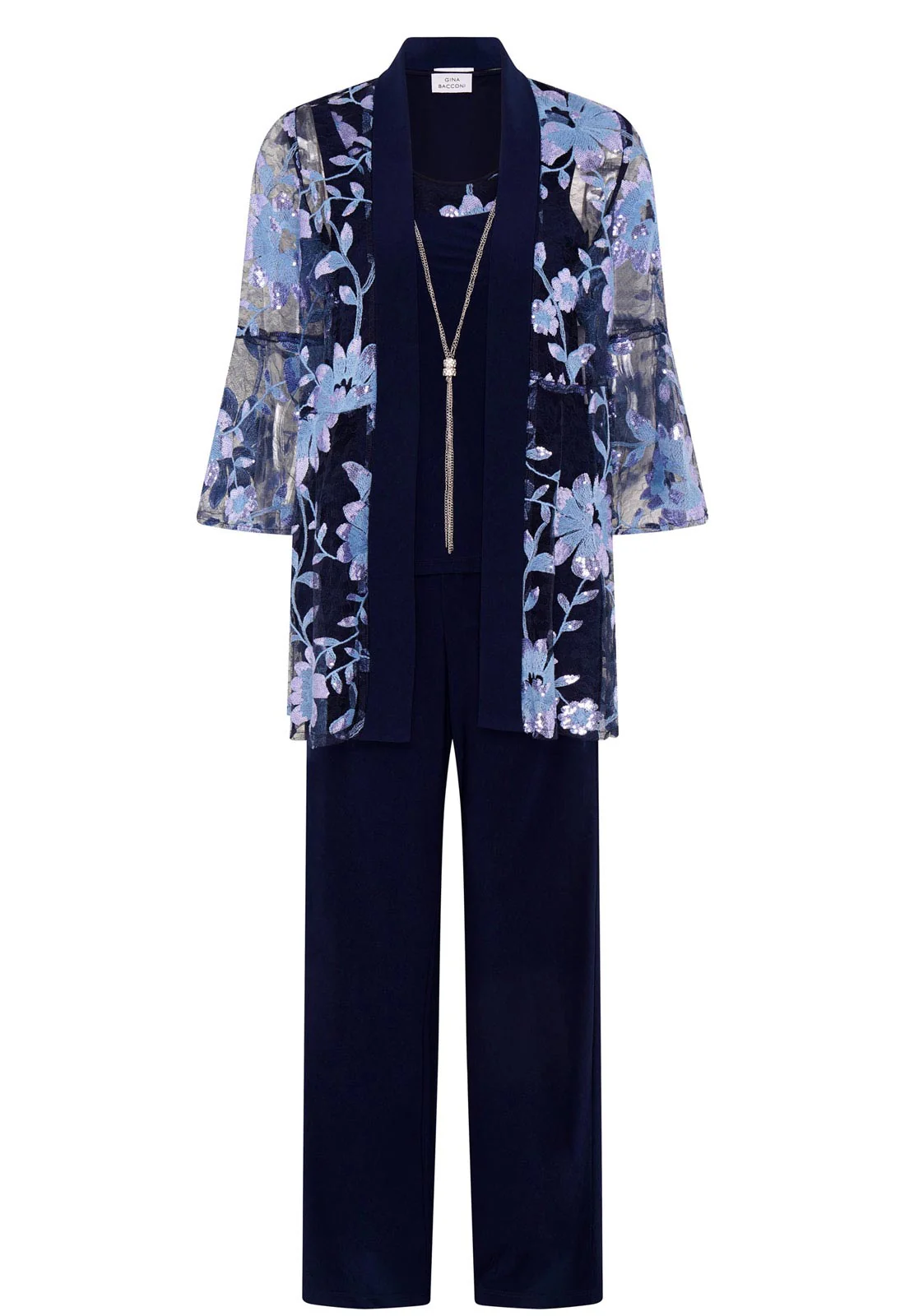 Gina Bacconi Navy Dorris Three Piece Trouser Suit With Embroidered Jacket - Image 7