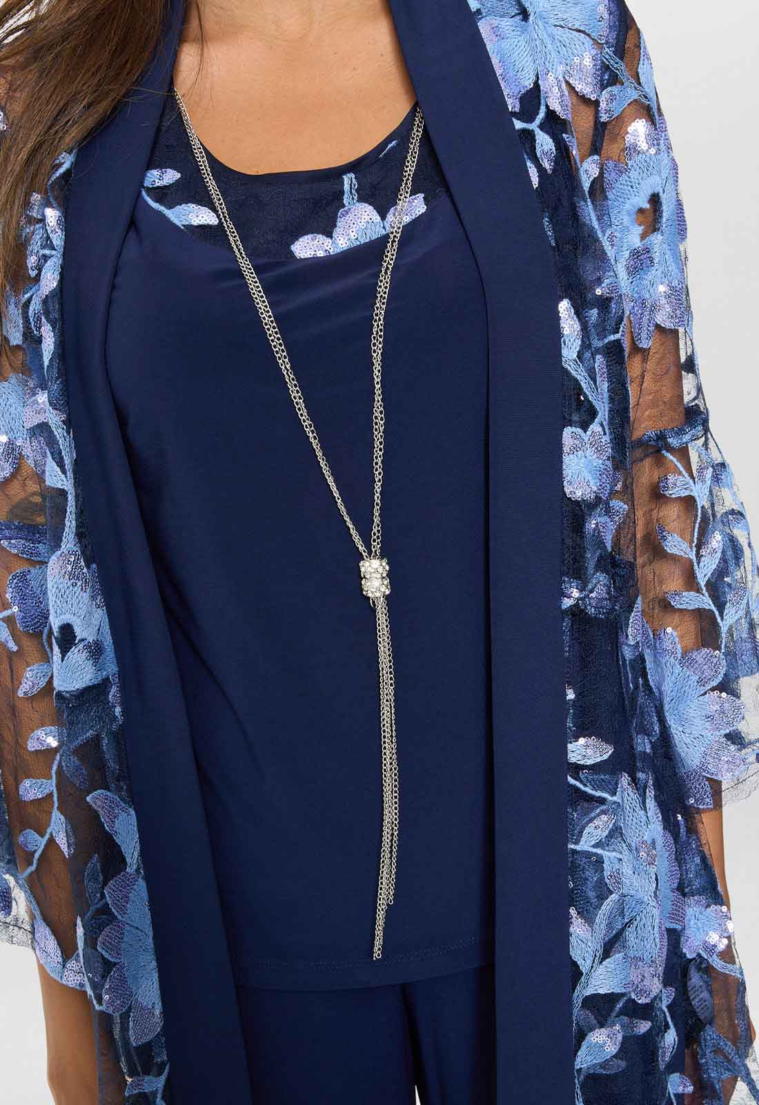 Gina Bacconi Navy Dorris Three Piece Trouser Suit With Embroidered Jacket - Image 8