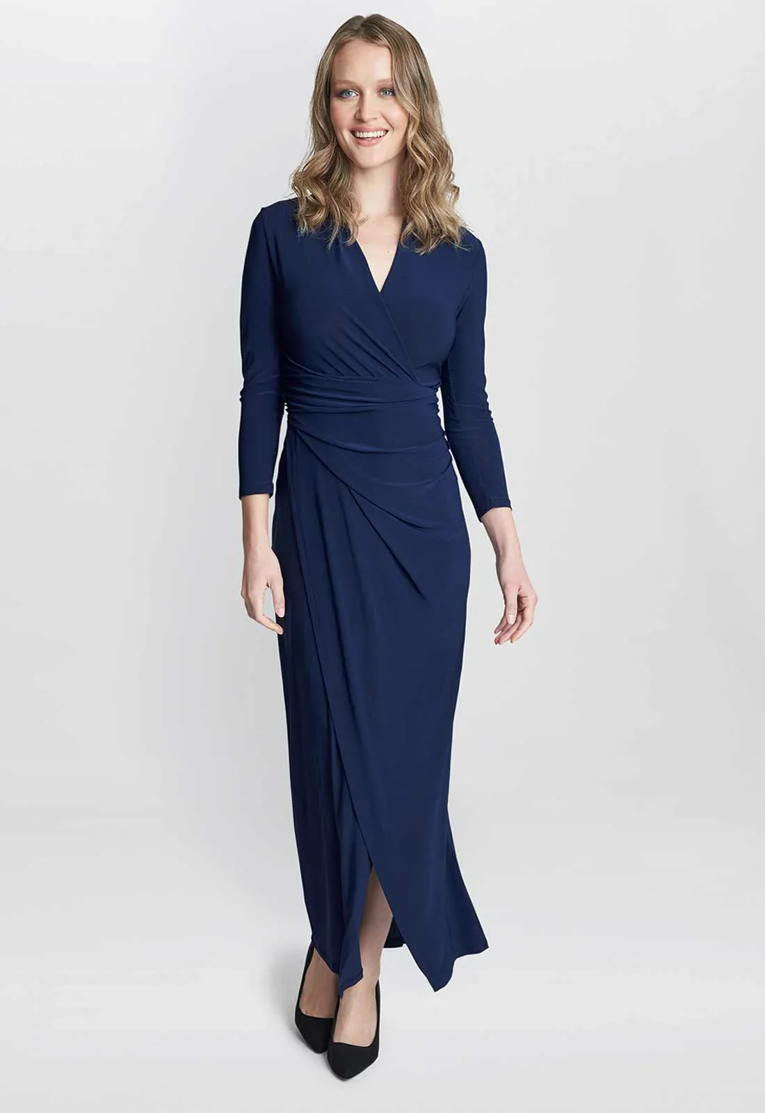 Gina Bacconi Navy Hilary Jersey Wrap Maxi Dress - Image 2