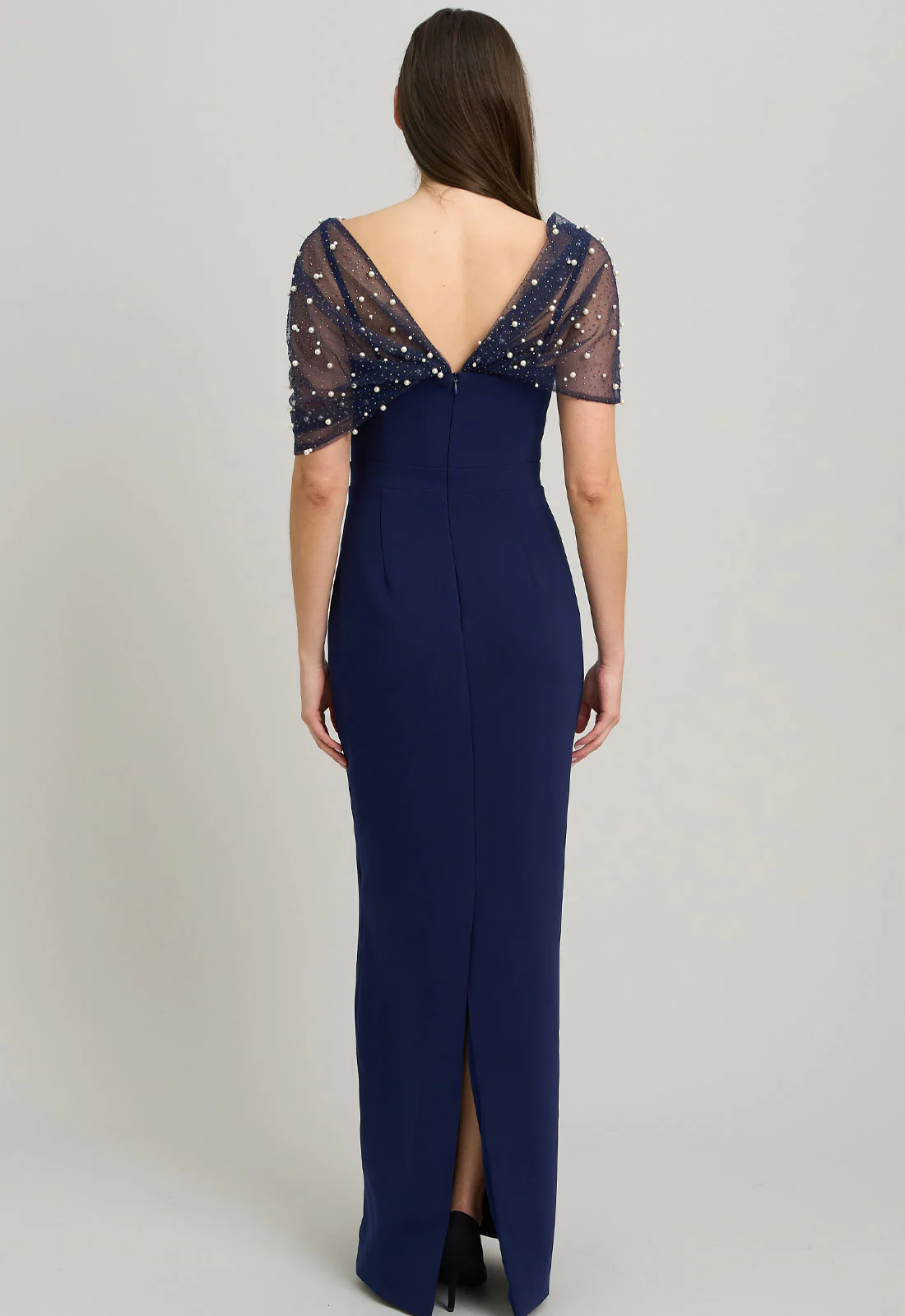 Gina Bacconi NAVY Irma Asymmetrical Neckline Maxi Dress - Image 2