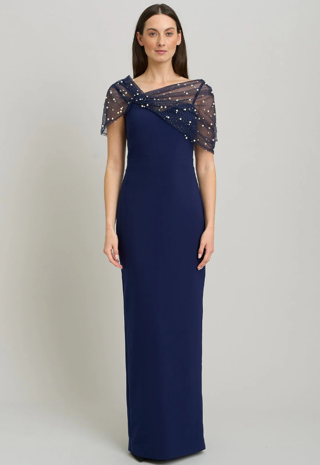 Gina Bacconi NAVY Irma Asymmetrical Neckline Maxi Dress - Image 6