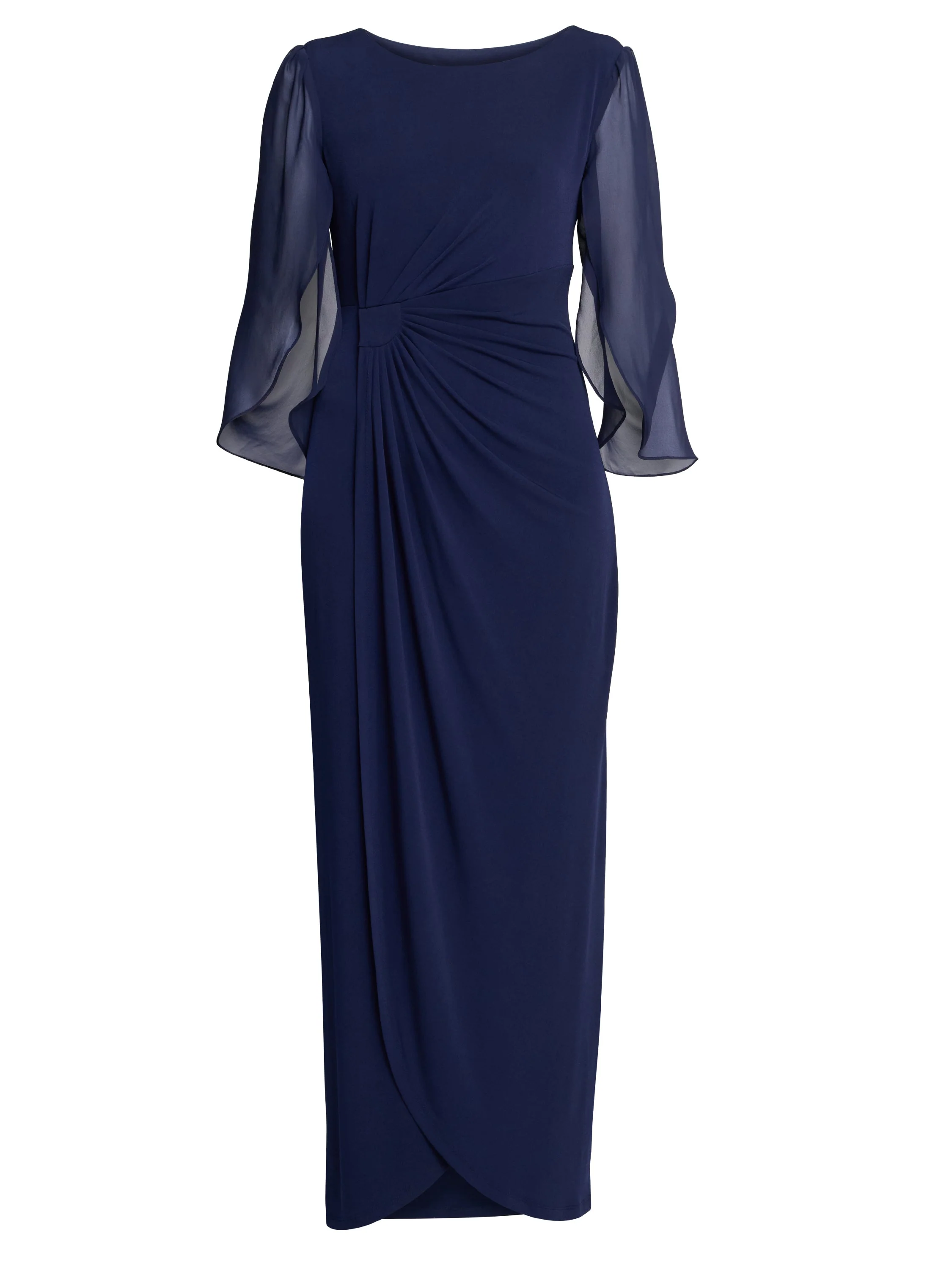 Gina Bacconi Navy Iulia Jersey And Chiffon Wrap Dress