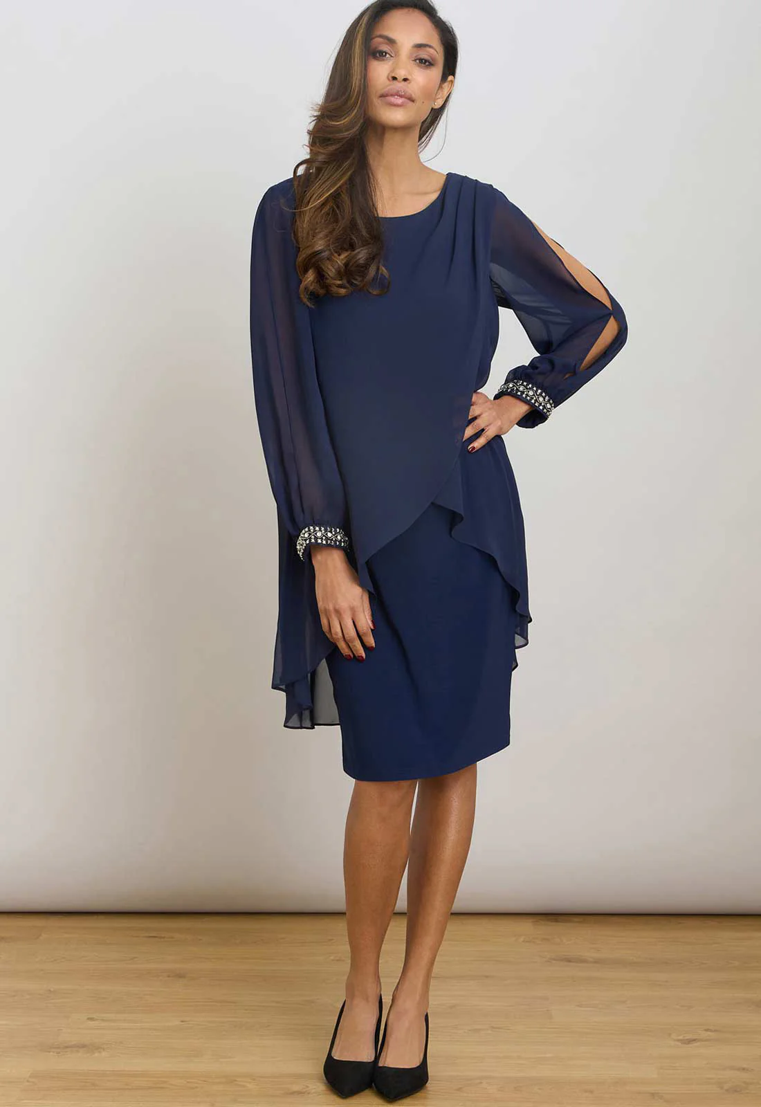 Gina Bacconi NAVY Lexie Embellished Sleeves Dress - Image 6