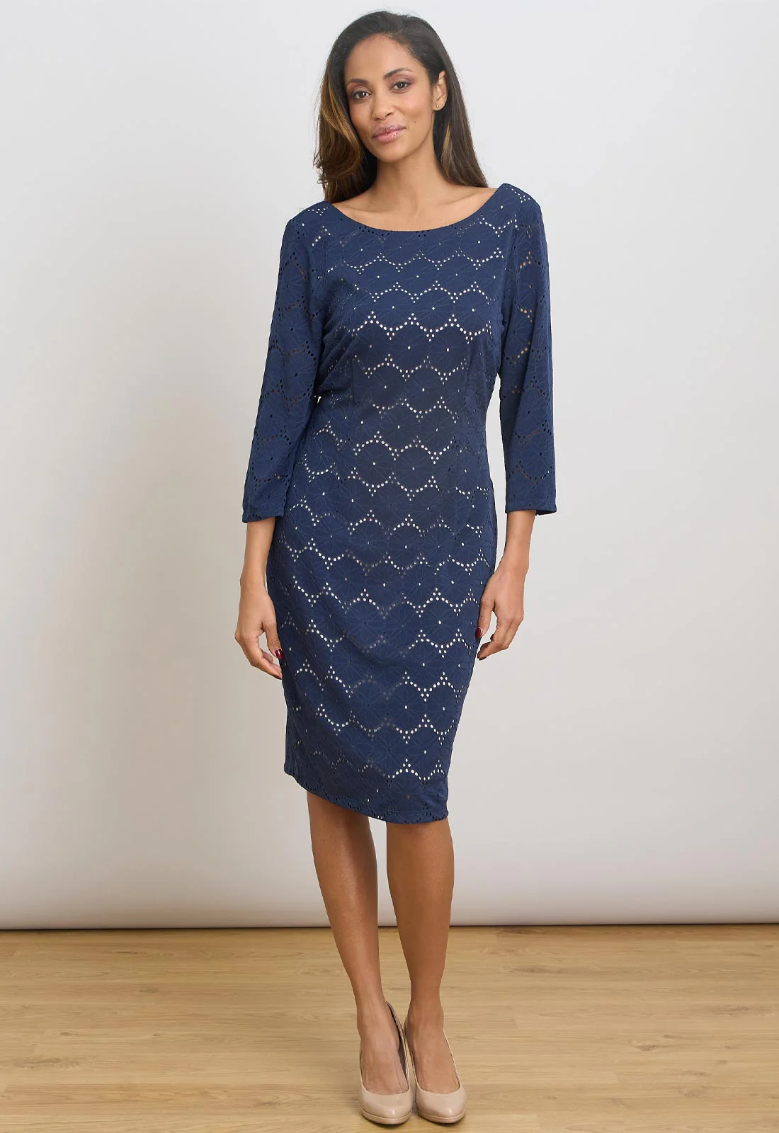 Gina Bacconi NAVY Mirabella Three-Quarter Sleeve Dress - Image 3