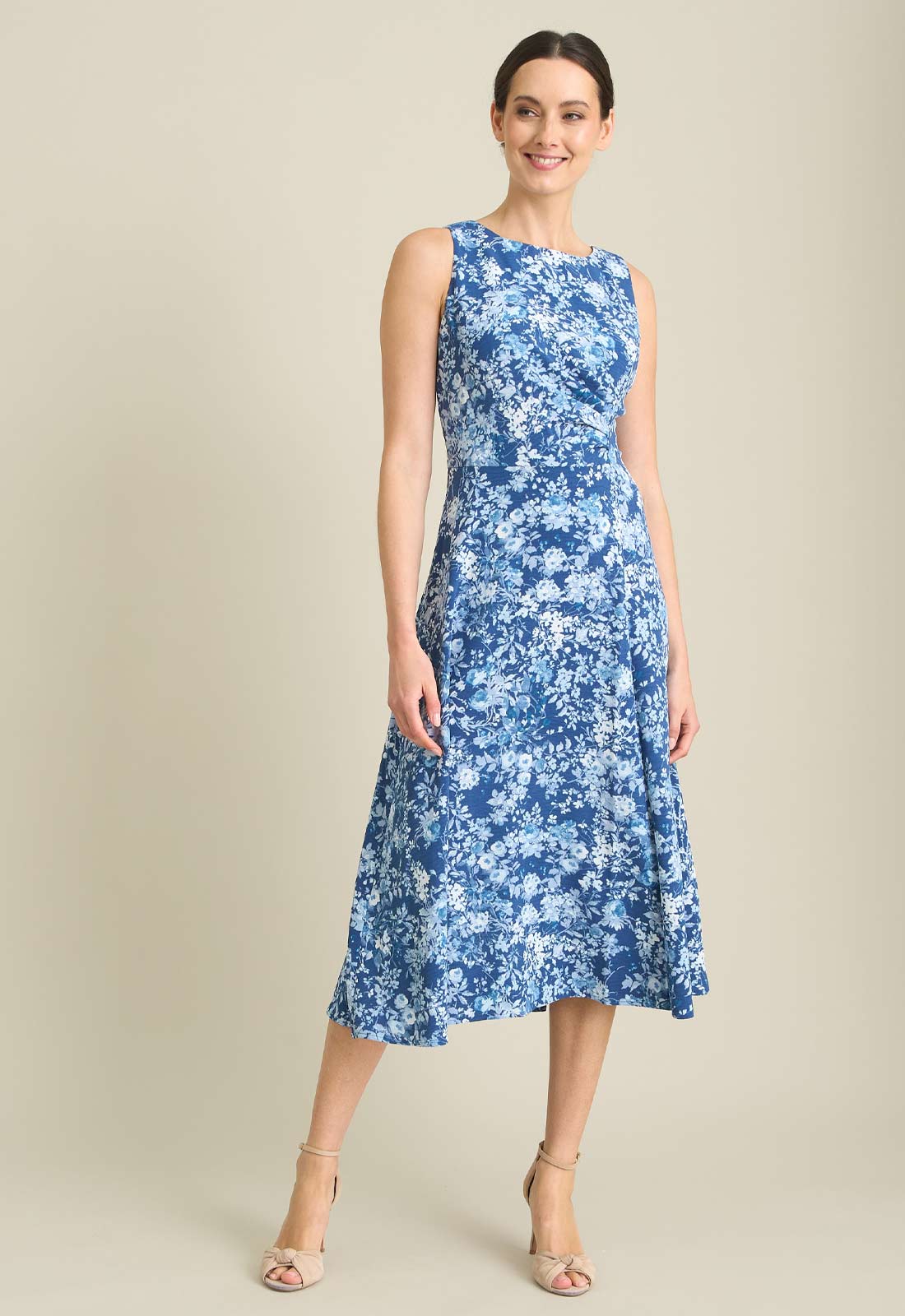 Gina Bacconi NAVY Odelia Floral Print Midi Dress