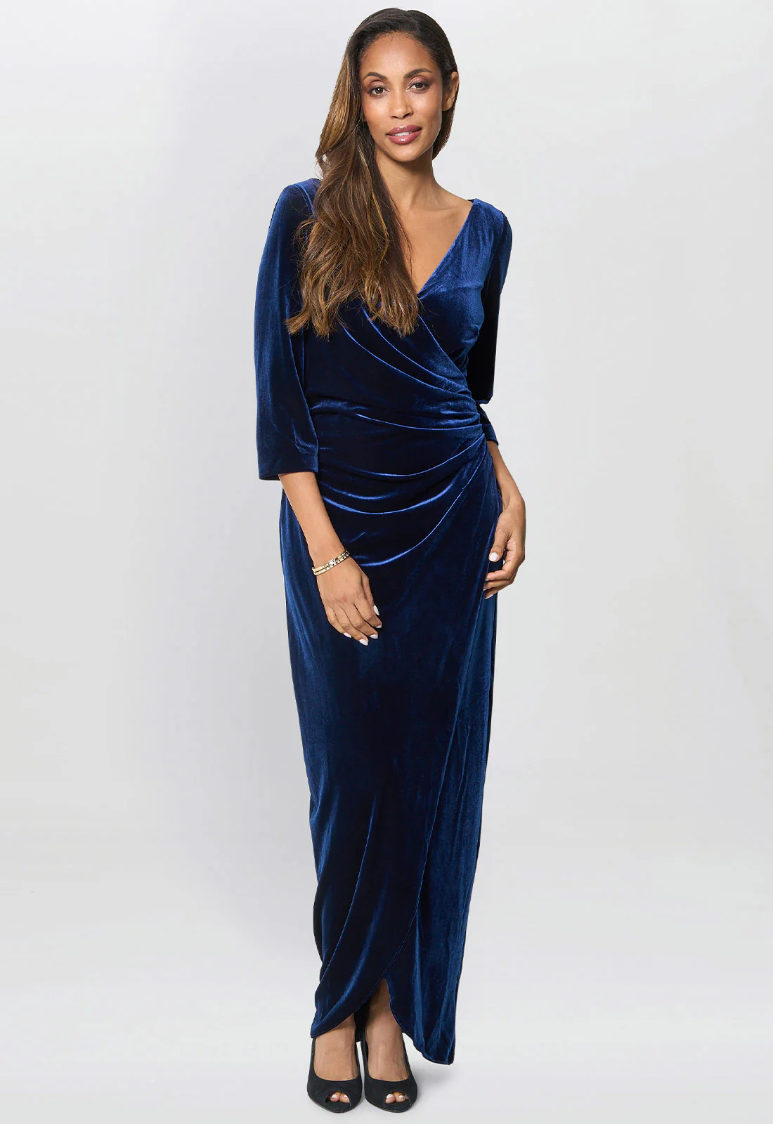 Gina Bacconi Navy Paris Velvet Maxi Dress With 3/4 Sleeve - Image 2