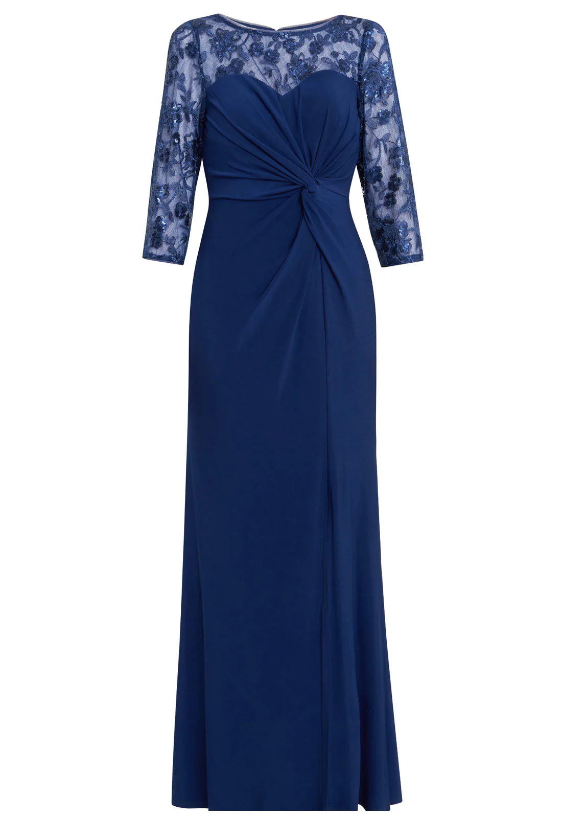 Gina Bacconi Navy Sonia Maxi Knot Front Sweetheart Dress - Image 3