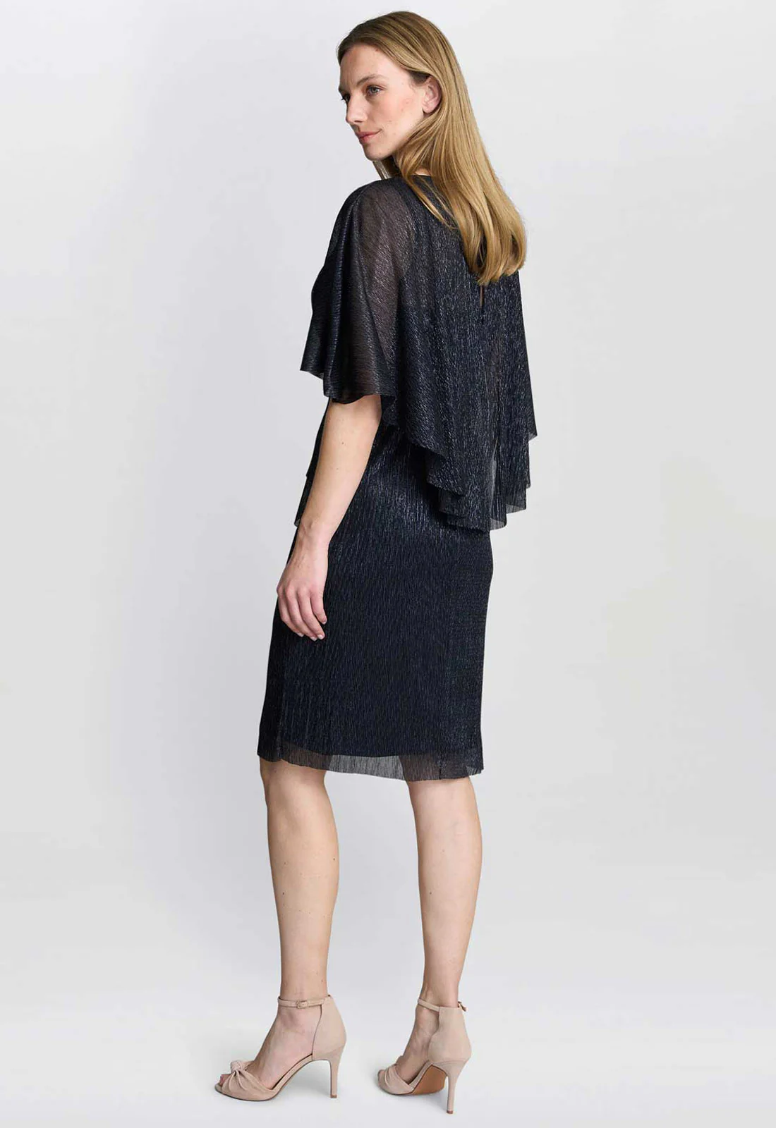 Gina Bacconi Navy Sonya Pleated Dress With Brooch - Image 2