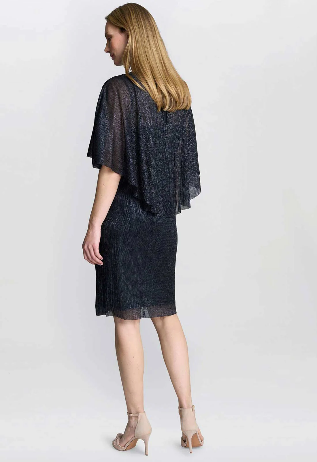 Gina Bacconi Navy Sonya Pleated Dress With Brooch - Image 6