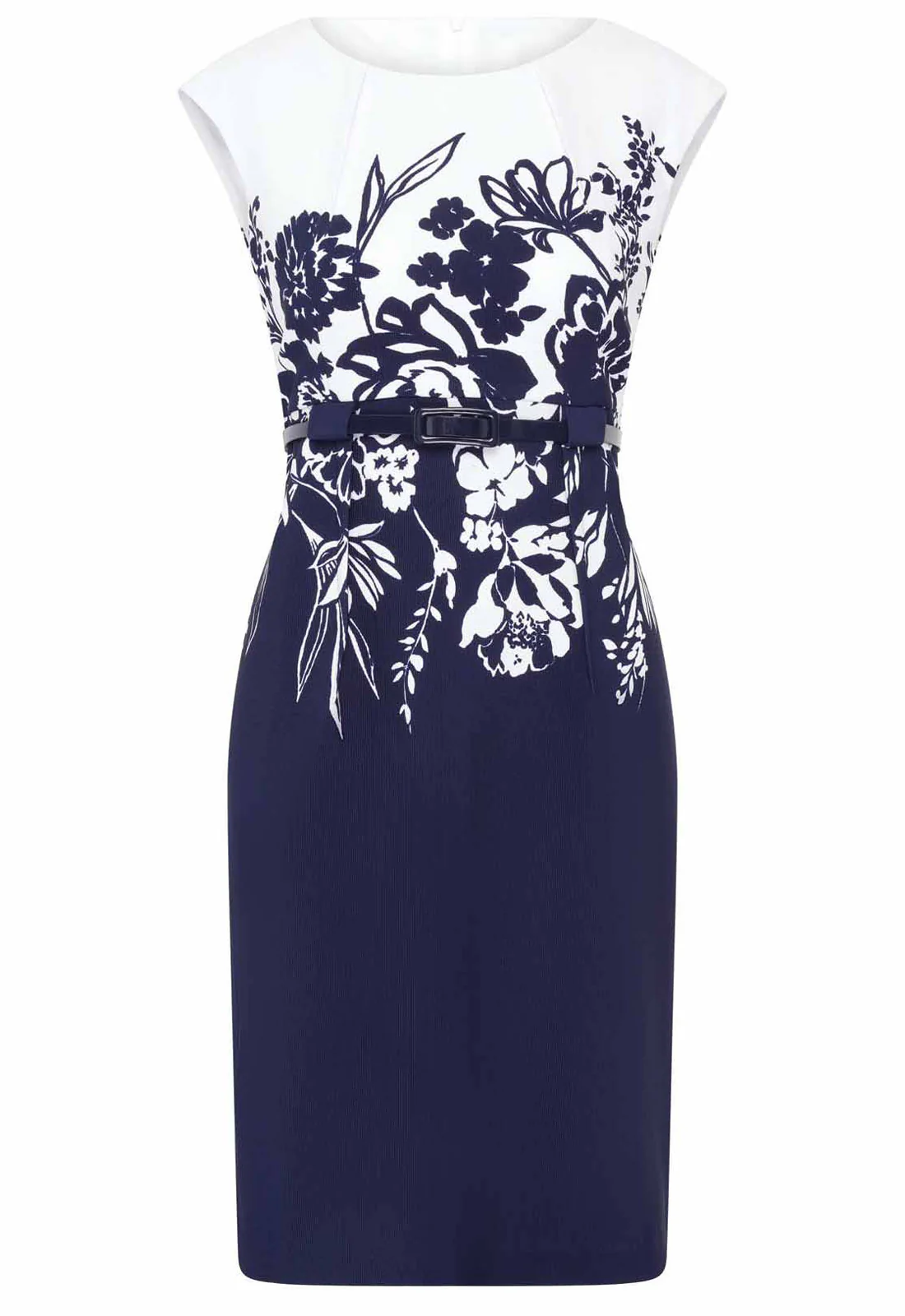 Gina Bacconi NAVY / WHITE Minnie Floral Print Belted Dress