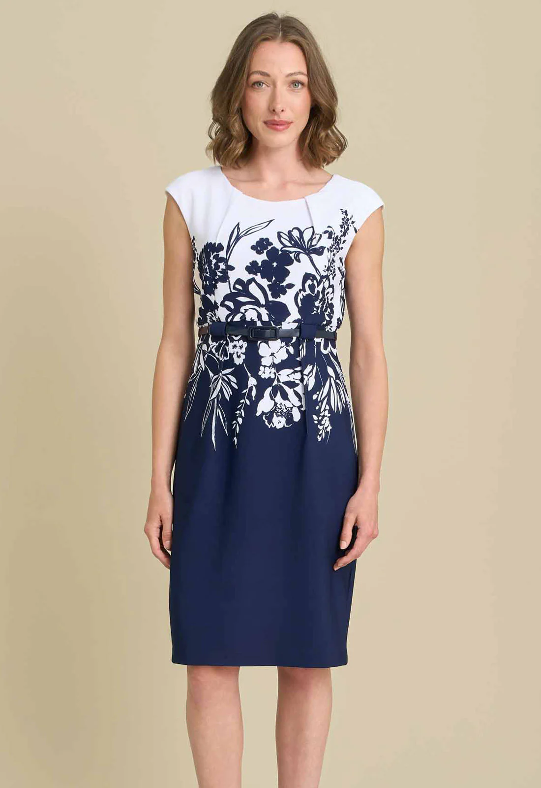 Gina Bacconi NAVY / WHITE Minnie Floral Print Belted Dress - Image 2