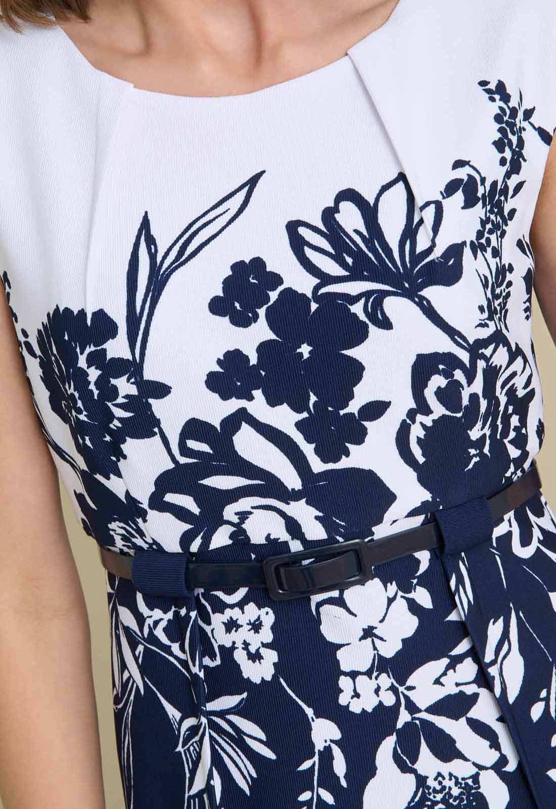 Gina Bacconi NAVY / WHITE Minnie Floral Print Belted Dress - Image 5