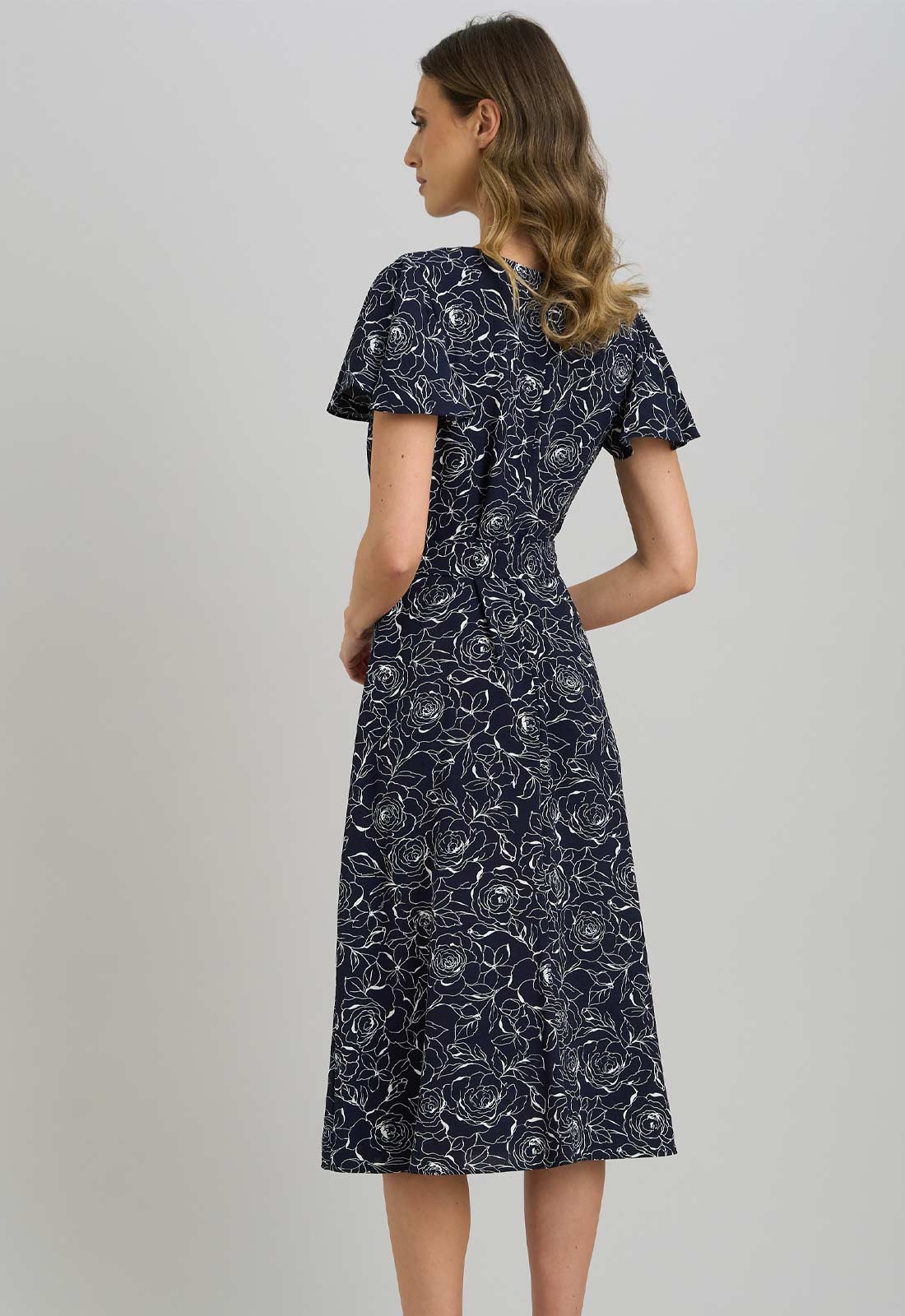 Gina Bacconi NAVY / WHITE Persia Faux Wrap Flutter Sleeve Dress - Image 3
