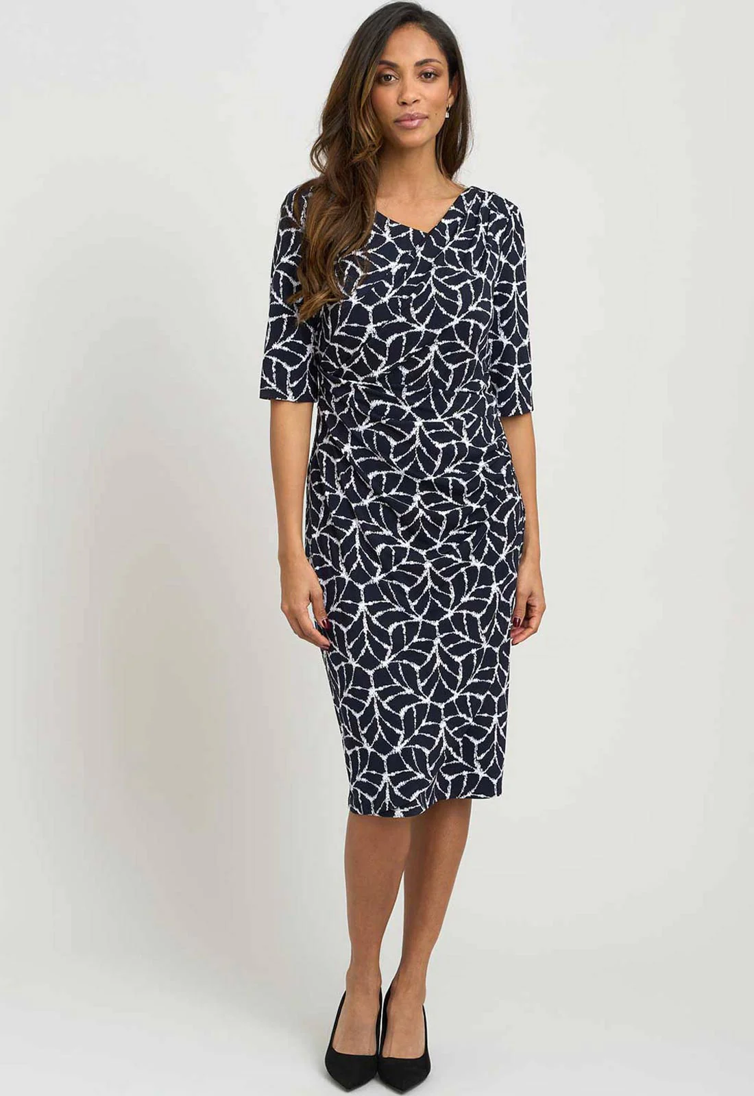 Gina Bacconi NAVY / WHITE Queenie Abstract Print Jersey Dress