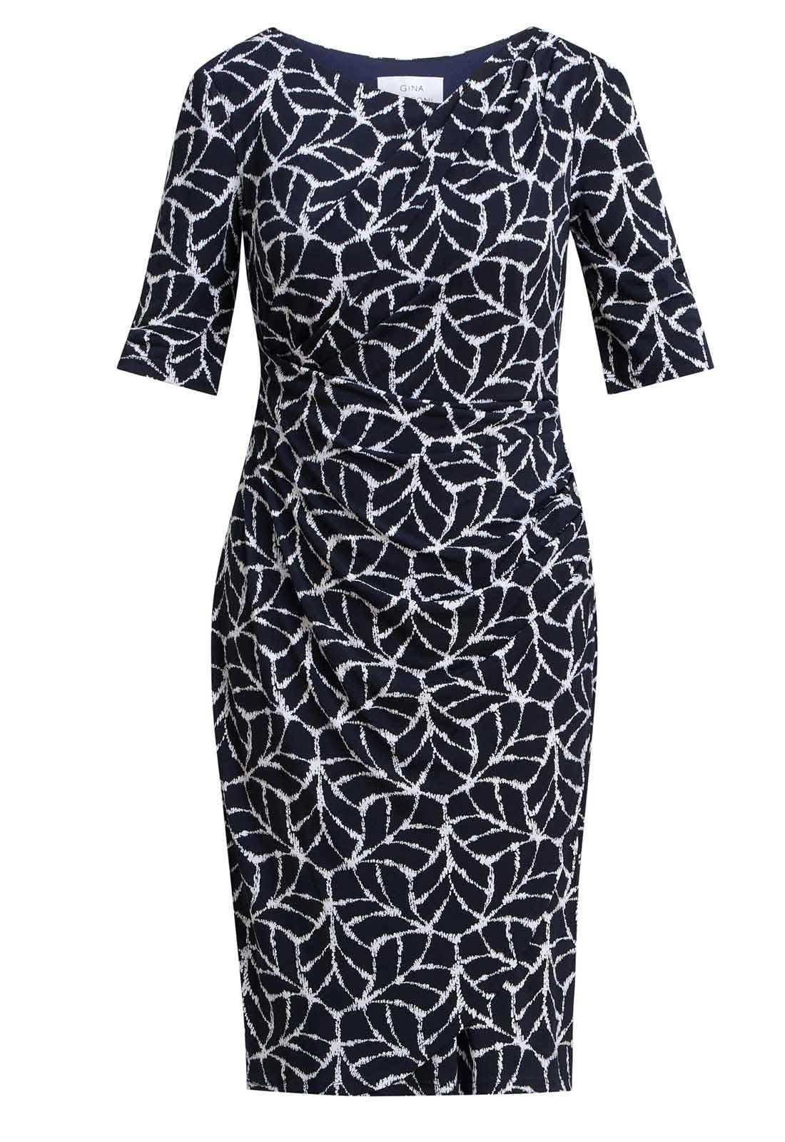 Gina Bacconi NAVY / WHITE Queenie Abstract Print Jersey Dress - Image 3