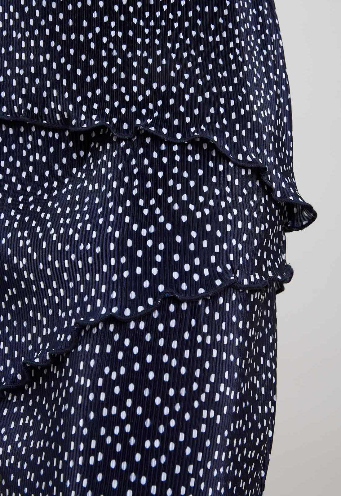 Gina Bacconi NAVY / WHITE Spot Plisse Mini Dress - Image 2