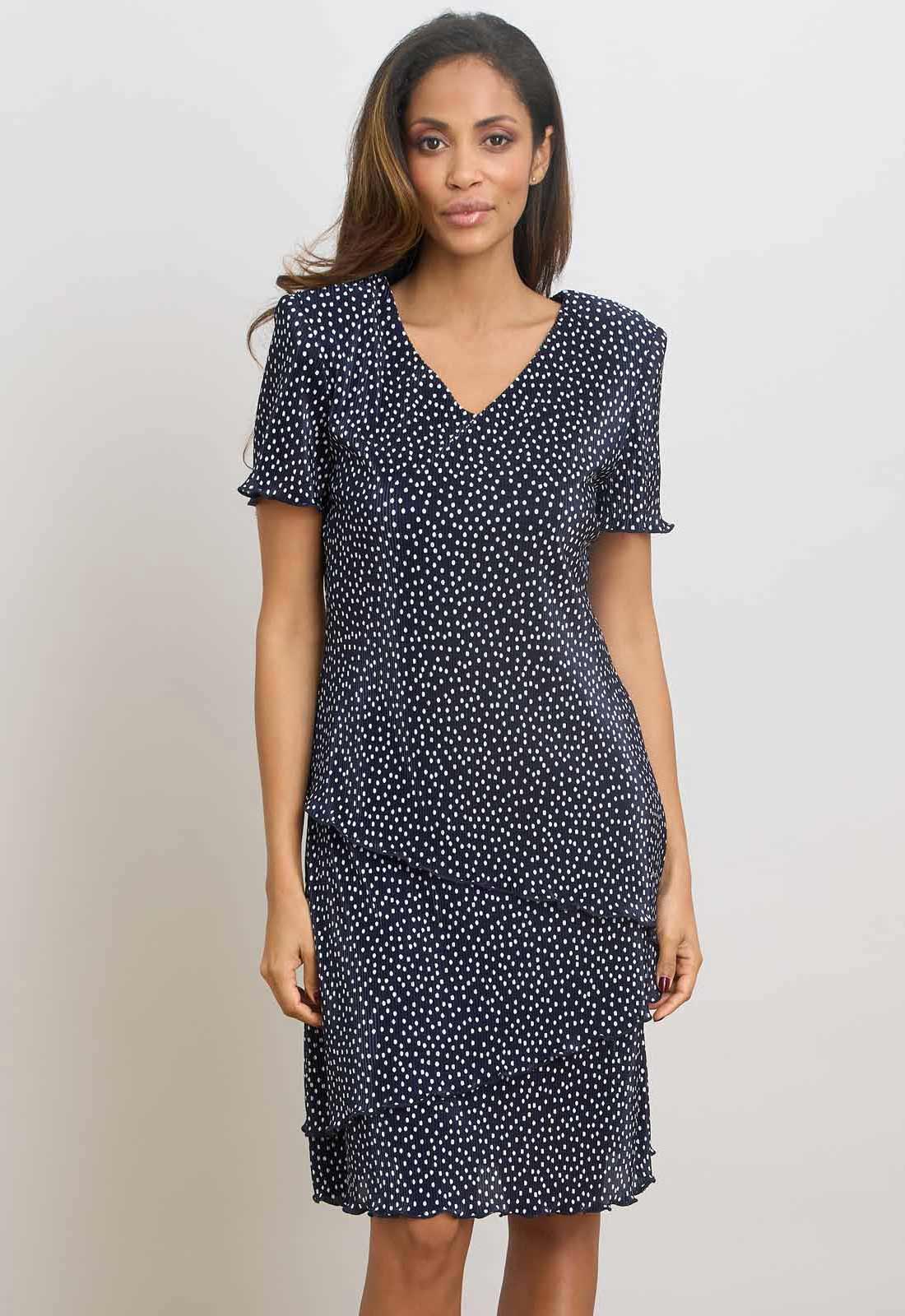 Gina Bacconi NAVY / WHITE Spot Plisse Mini Dress - Image 4