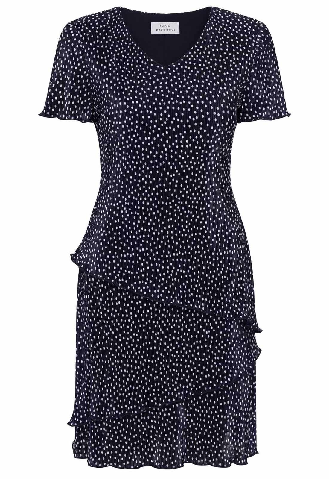 Gina Bacconi NAVY / WHITE Spot Plisse Mini Dress - Image 7