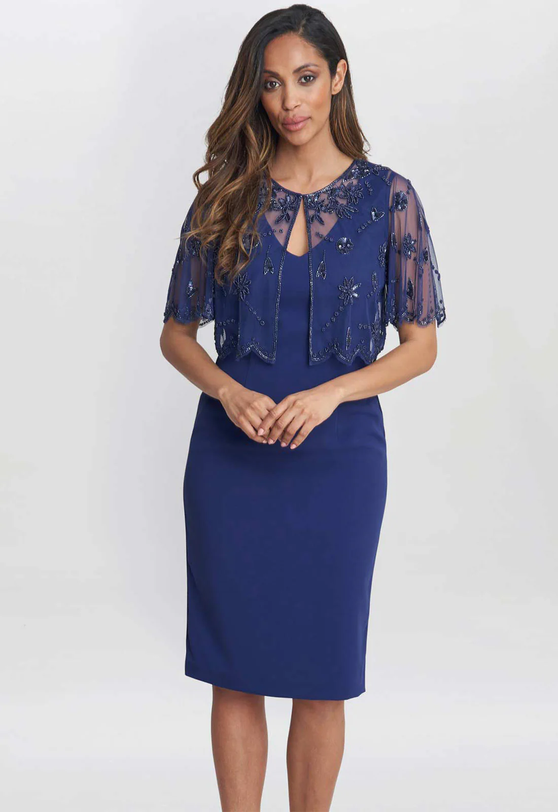 Gina Bacconi Navy Theresa Beaded Bolero Jacket and Dress - Image 3