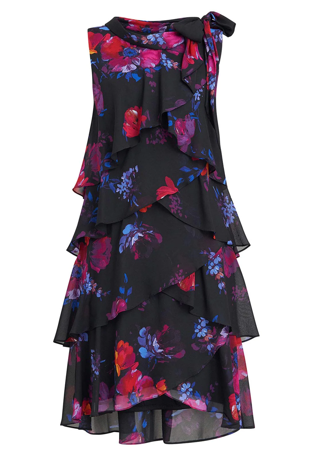 Gina Bacconi Blue Neesha Sleeveless Printed Tiered Dress - Image 4