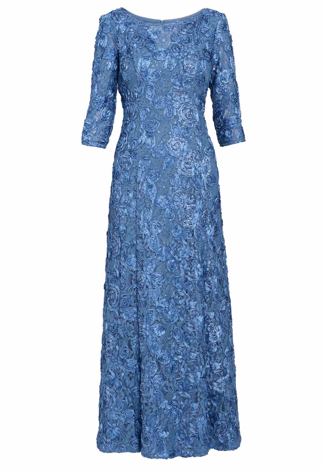 Gina Bacconi Blue Susanna Rosette Maxi Dress With 3/4 Illusion Sleeves - Image 4