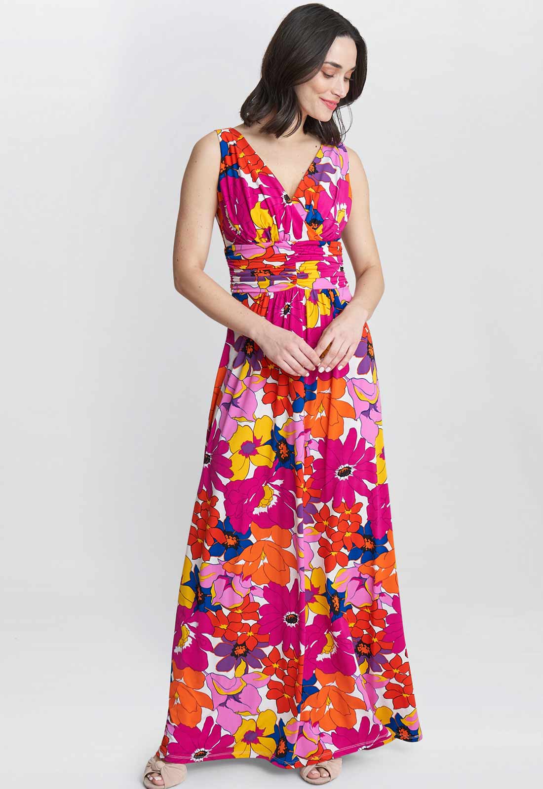 Gina Bacconi Pink and Orange Jaime Jersey Maxi Dress - Image 4