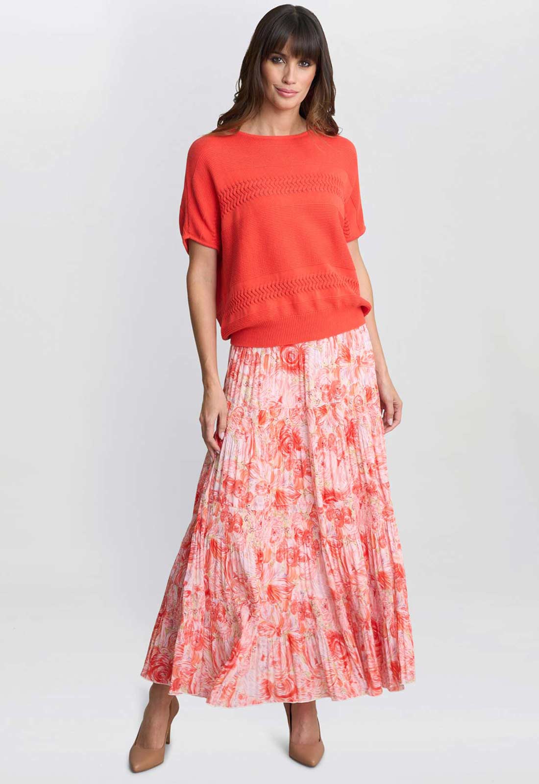 Gina Bacconi Pink Floral Print Isabelle Pleated Skirt - Image 3