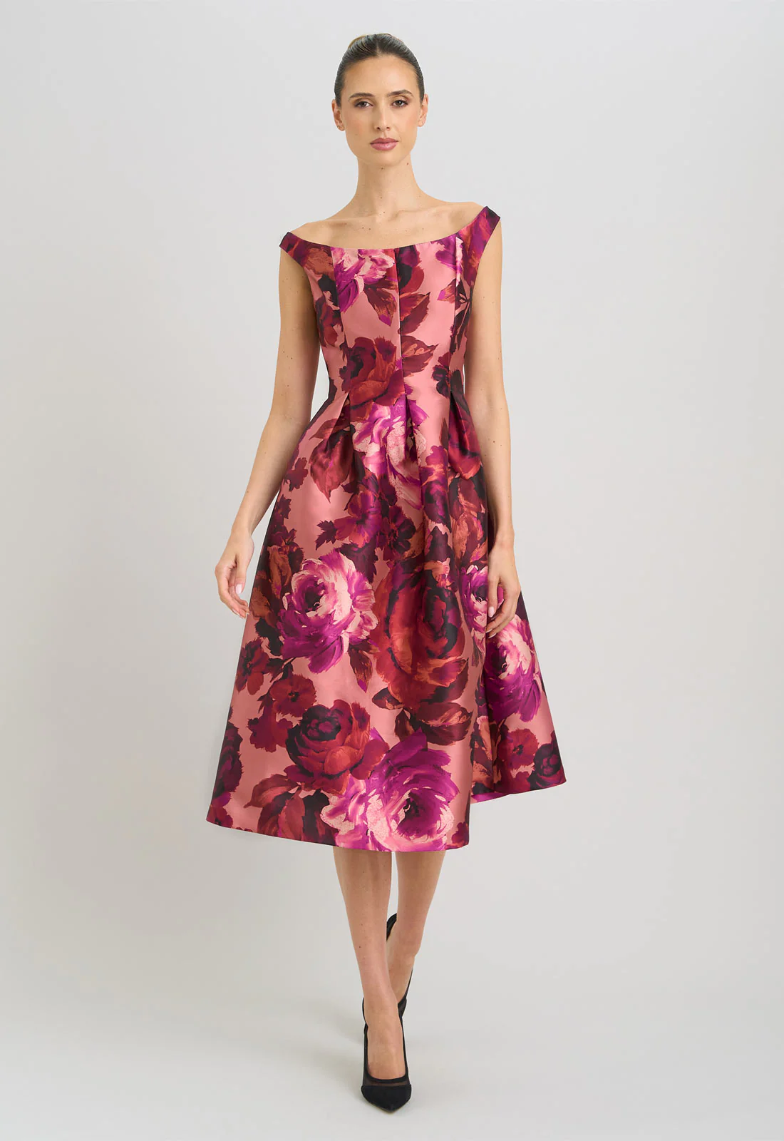 Gina Bacconi Pink Floral Talia Fit & Flare Midi Dress - Image 4