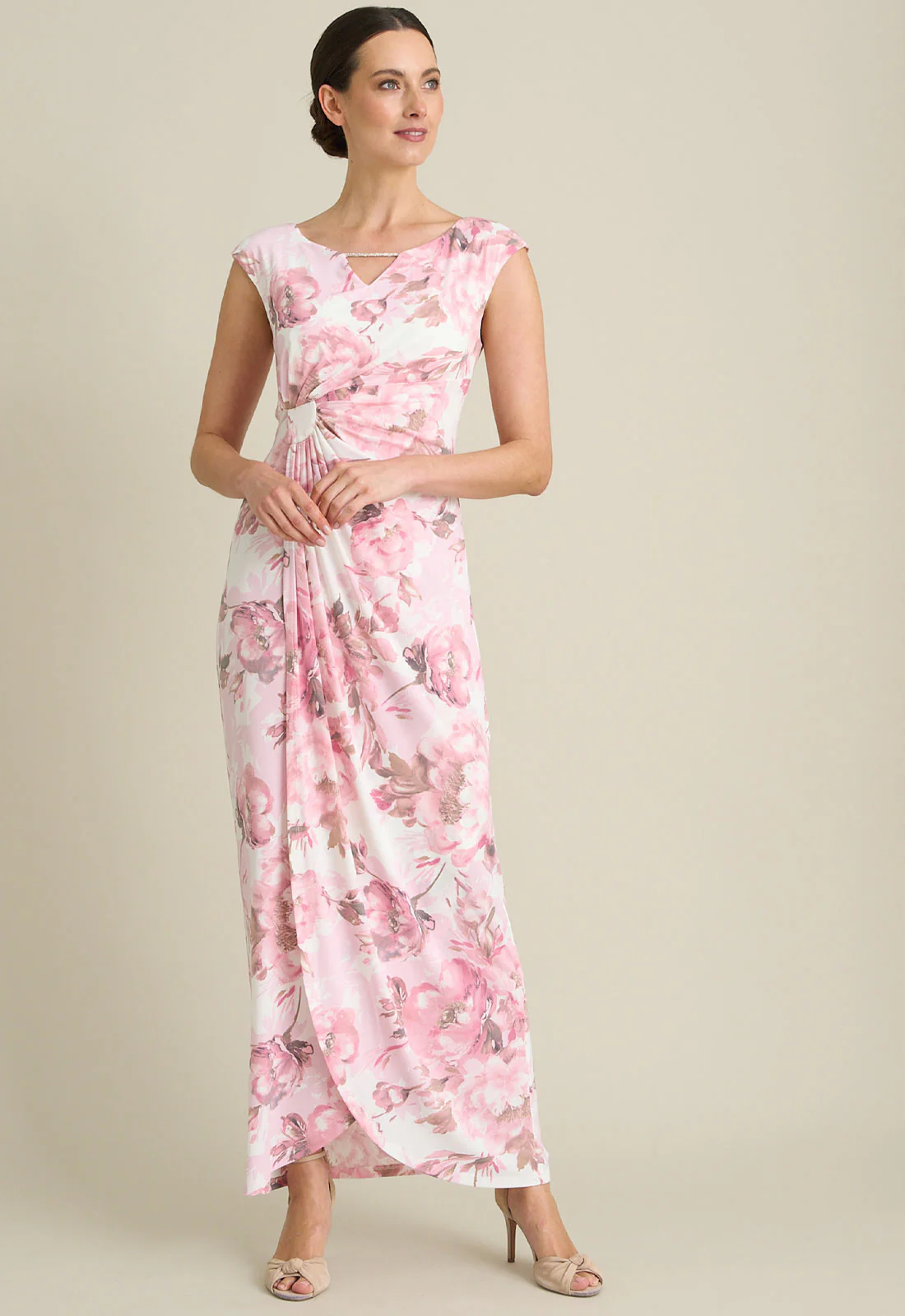Gina Bacconi PINK Lora Floral Jersey Diamante Trim Maxi Dress - Image 3
