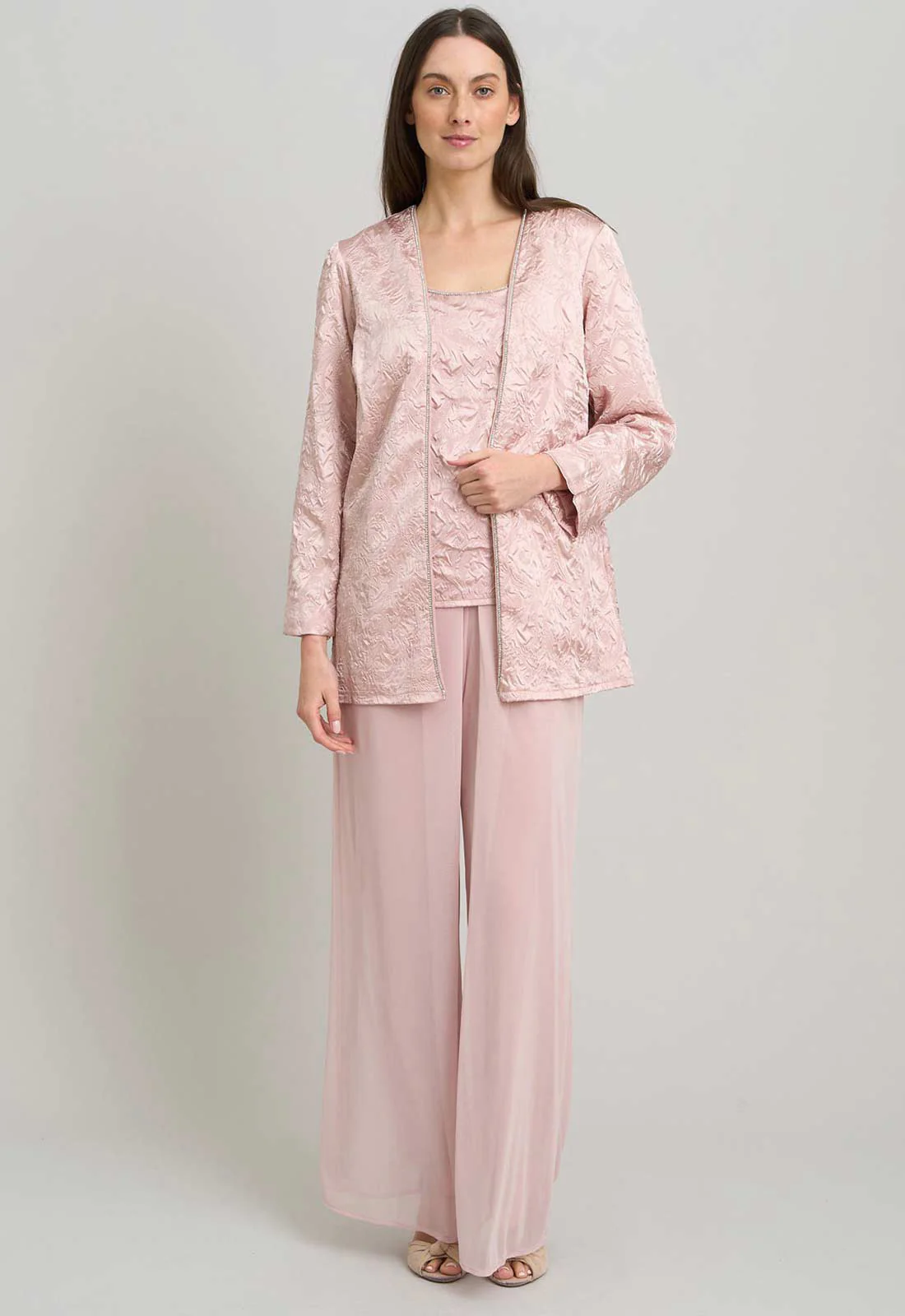 Gina Bacconi PINK Lorriane 3 Piece Jacquard Trouser Suit