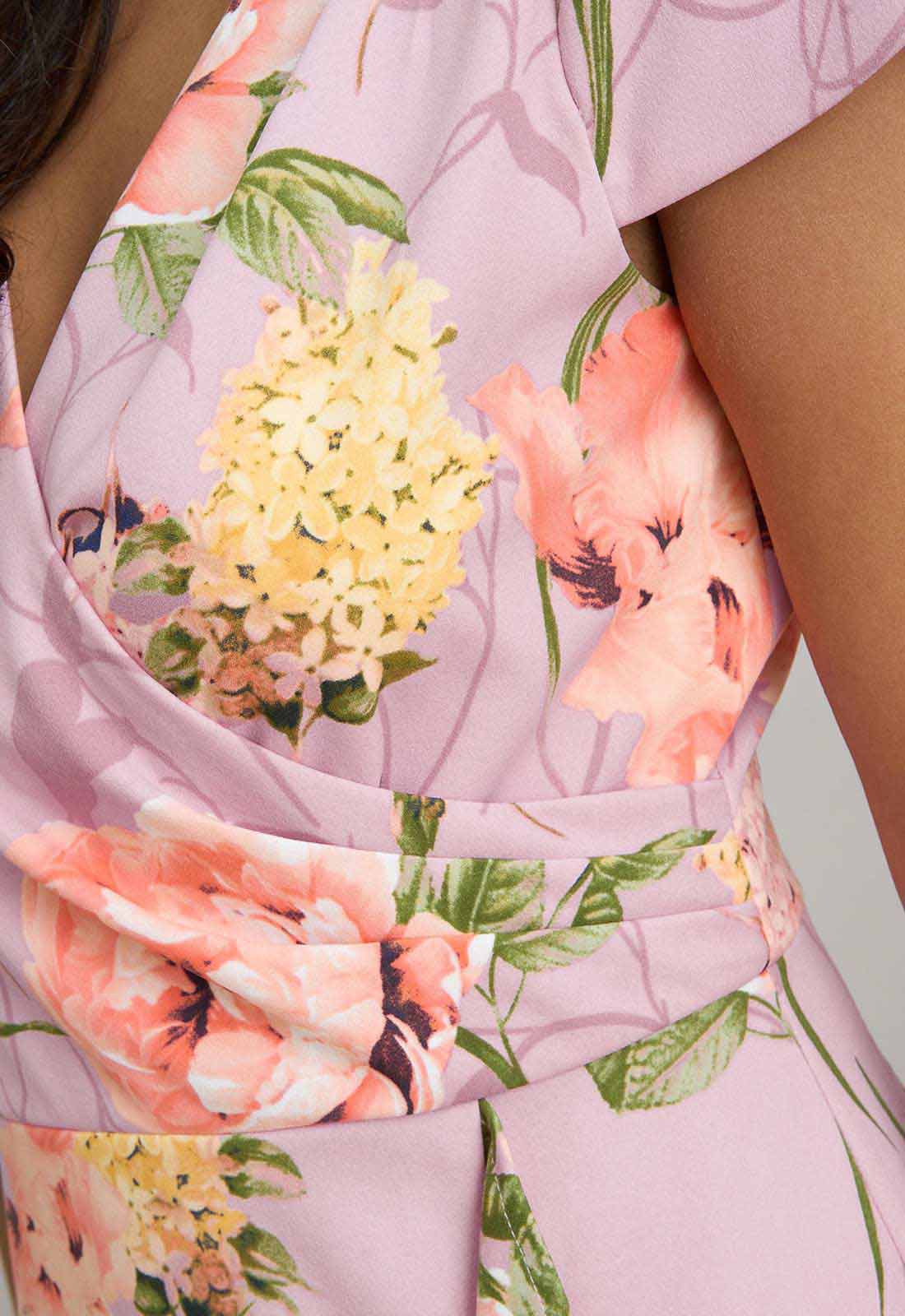 Gina Bacconi PINK Marlena Cap Sleeve Ruffle Print Dress - Image 7