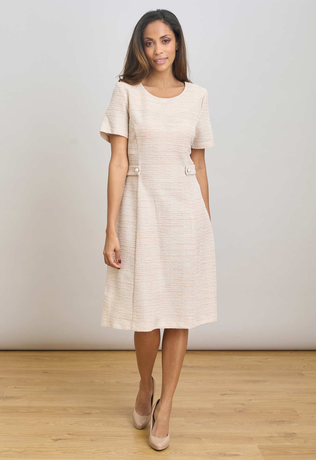 Gina Bacconi PINK Nara Boucle A Line Dress - Image 4