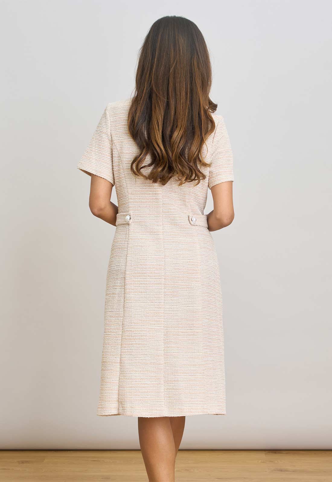Gina Bacconi PINK Nara Boucle A Line Dress - Image 5